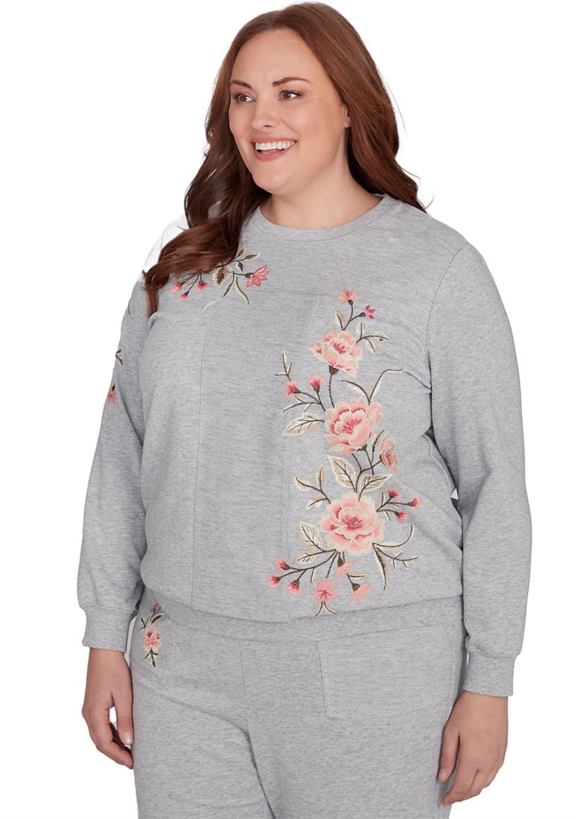 Plus Size Casual Fridays Spliced Floral Embroidery Top