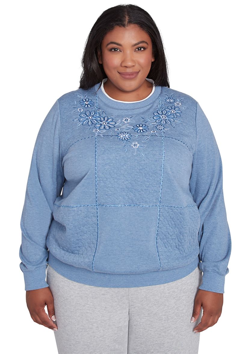 Plus Size Casual Fridays Embroidered Boxes Top