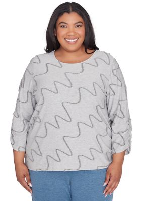 Alfred Dunner Women's Plus Size Casual Fridays Eyelash Diagonal Textured Top