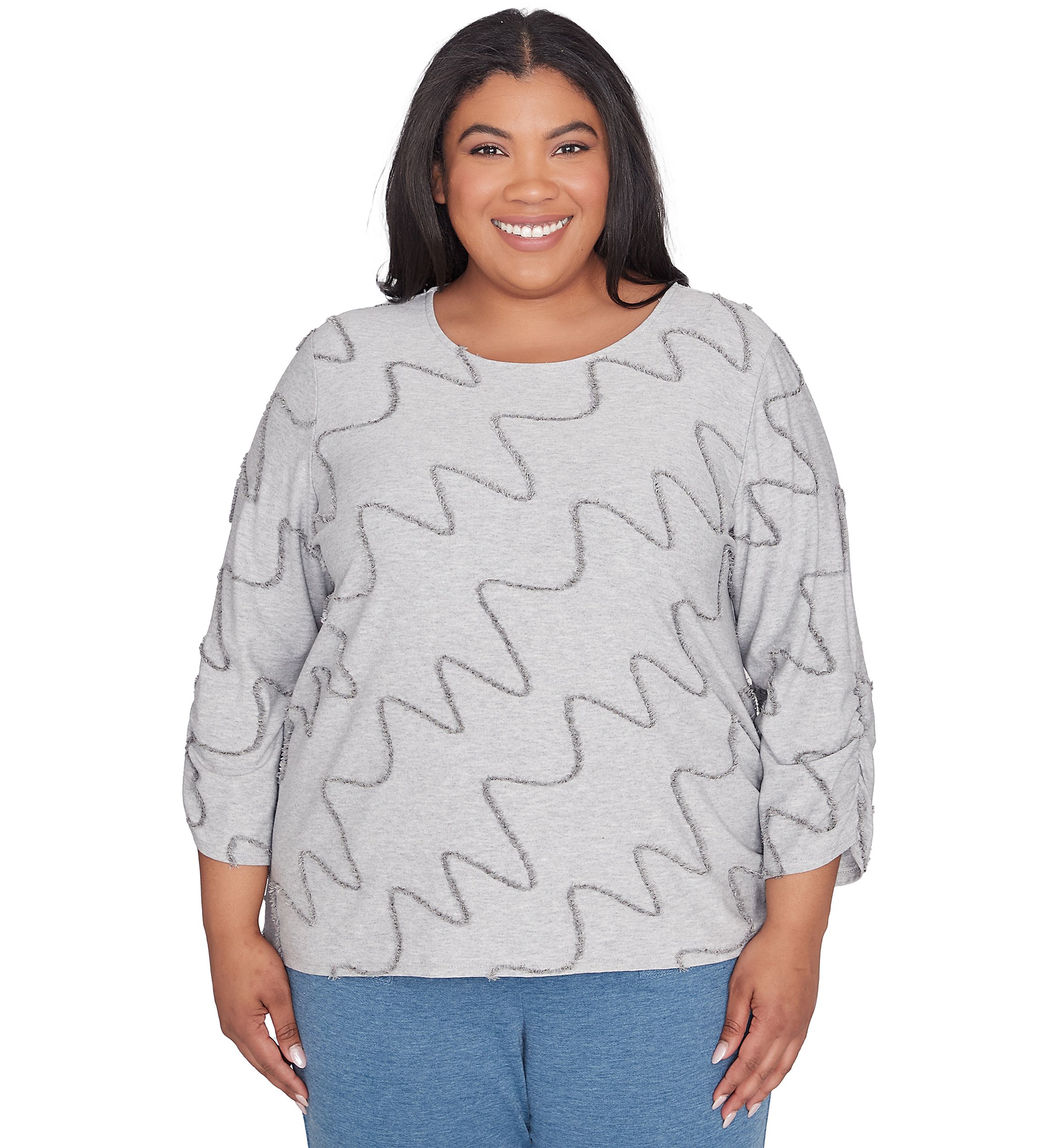 Plus Size Casual Fridays Eyelash Diagonal Textured Top 