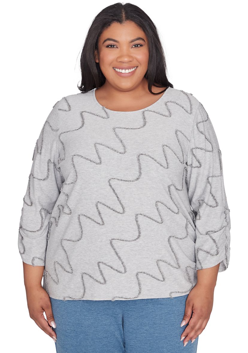 Plus Size Casual Fridays Eyelash Diagonal Textured Top 