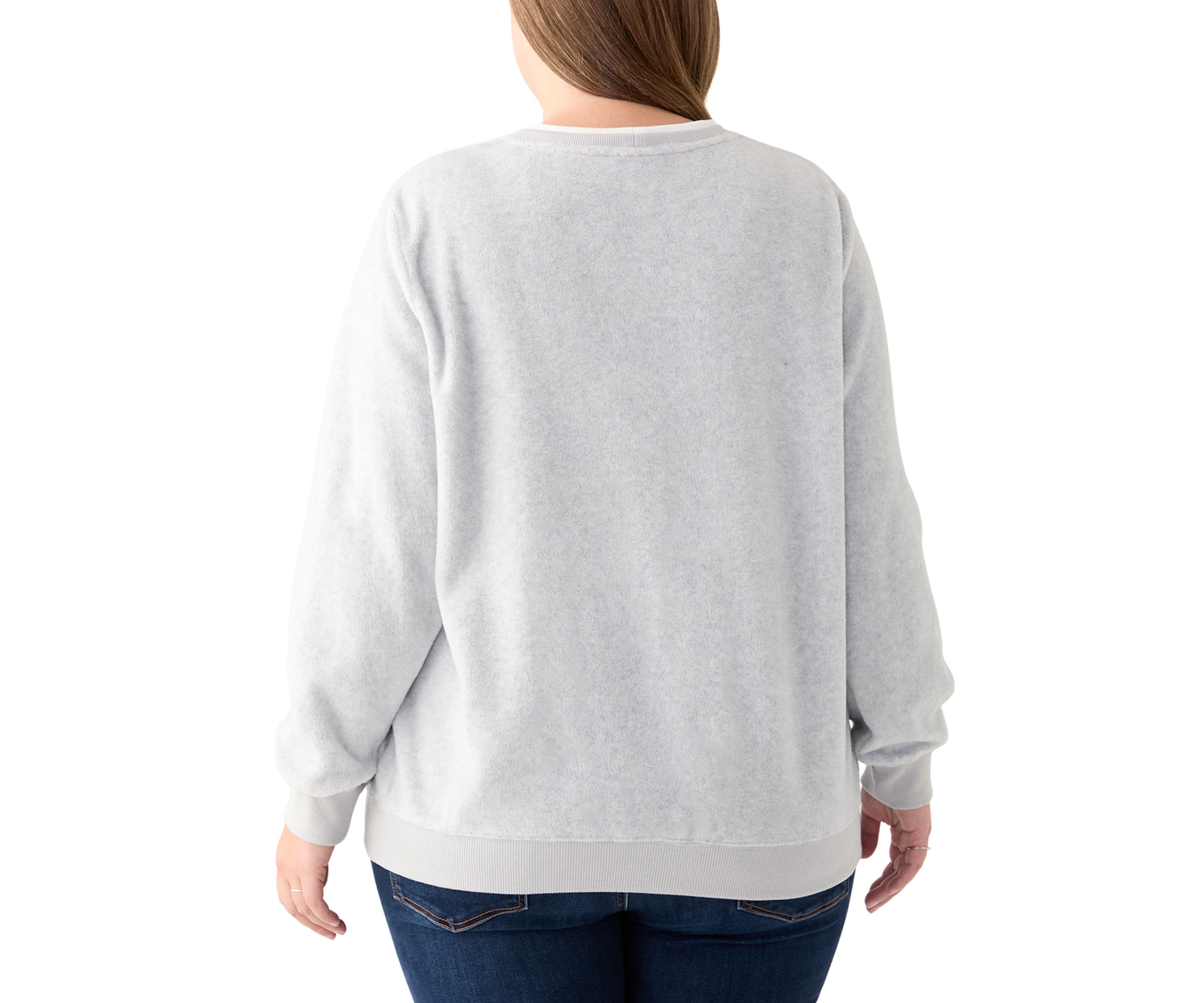 Plus Size Casual Fridays Sherpa Floral Embroidery Sweater