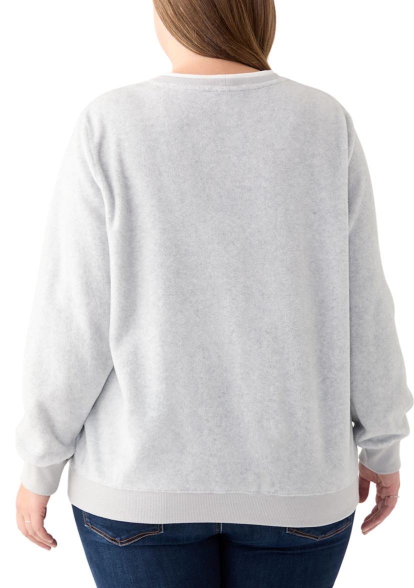 Plus Size Casual Fridays Sherpa Floral Embroidery Sweater