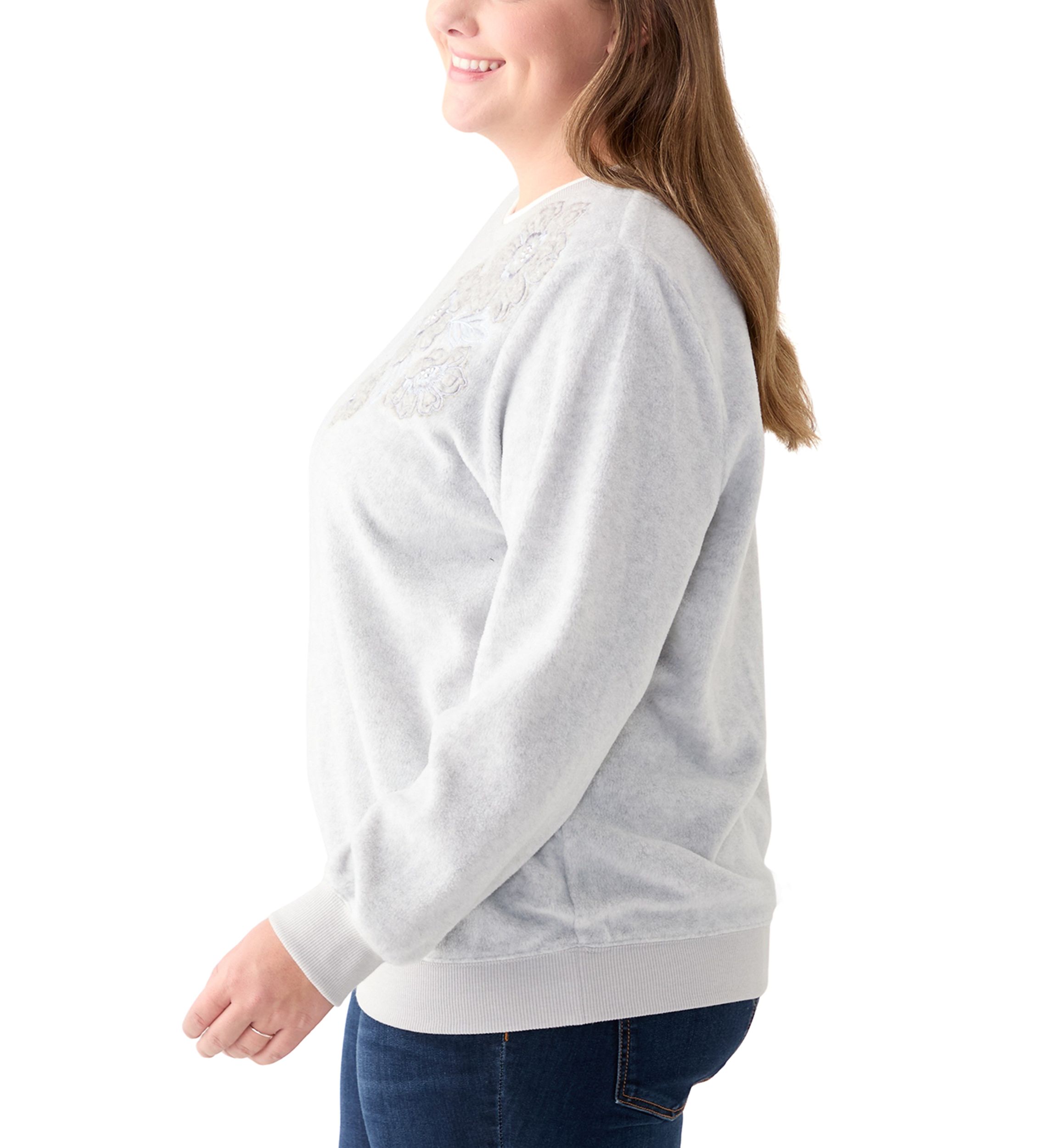 Plus Size Casual Fridays Sherpa Floral Embroidery Sweater