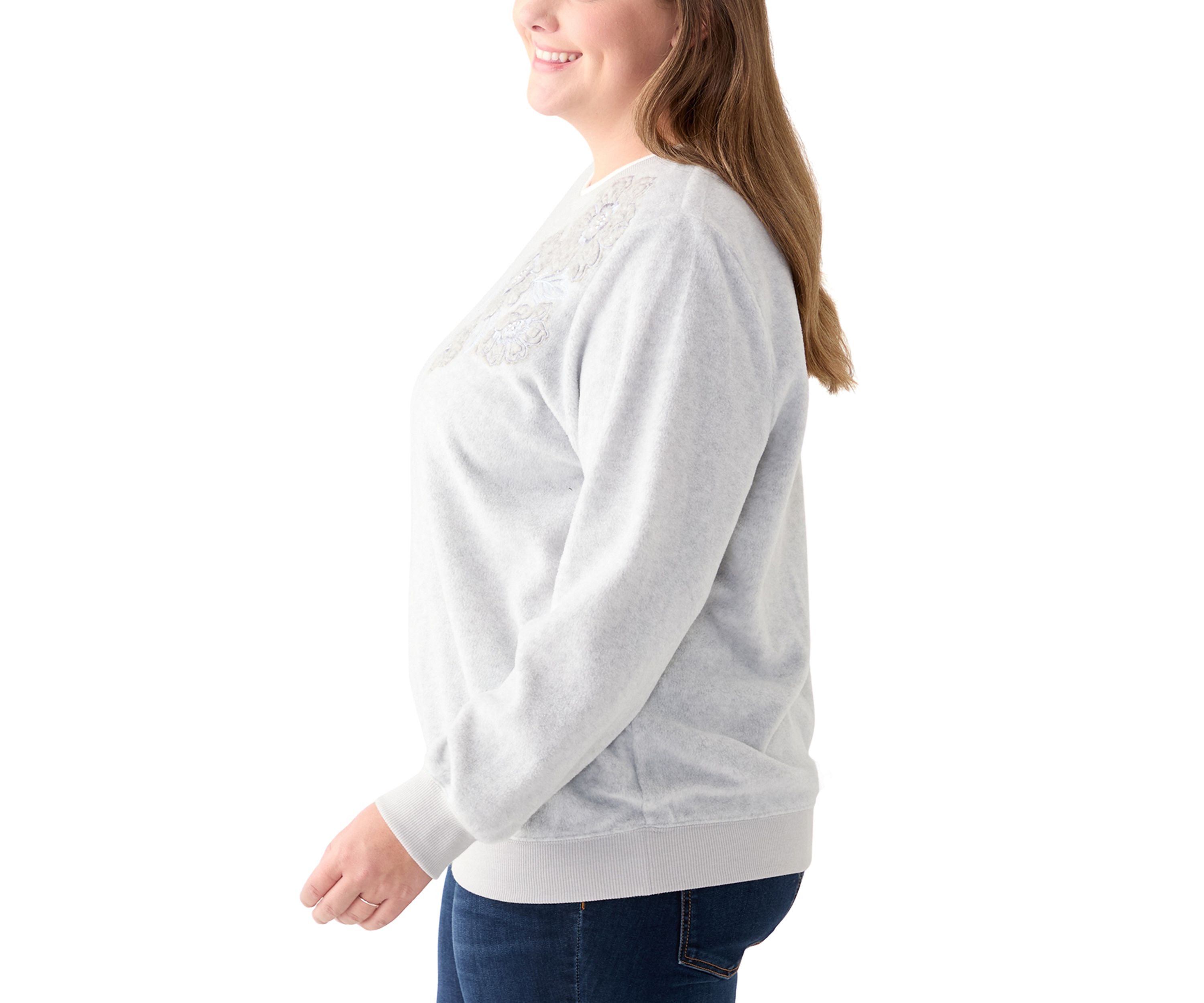 Plus Size Casual Fridays Sherpa Floral Embroidery Sweater