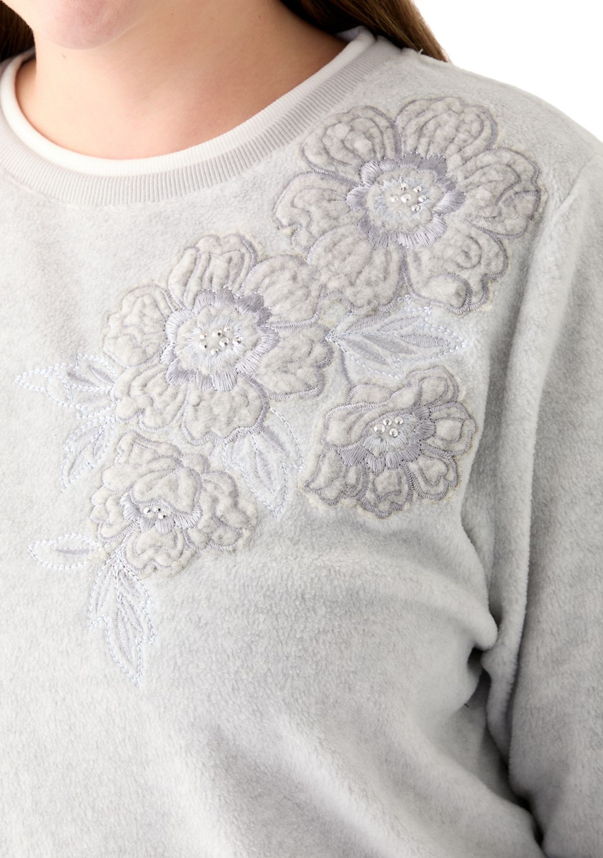 Plus Size Casual Fridays Sherpa Floral Embroidery Sweater