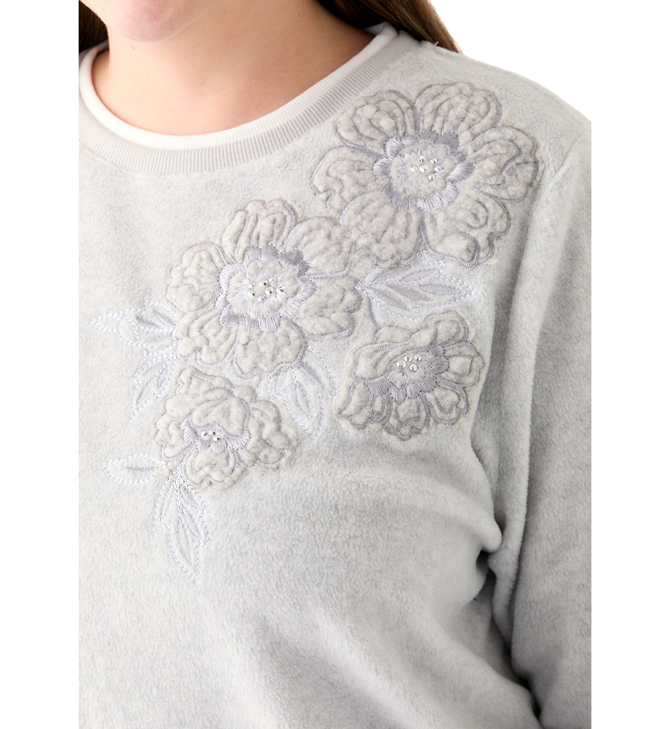 Plus Size Casual Fridays Sherpa Floral Embroidery Sweater