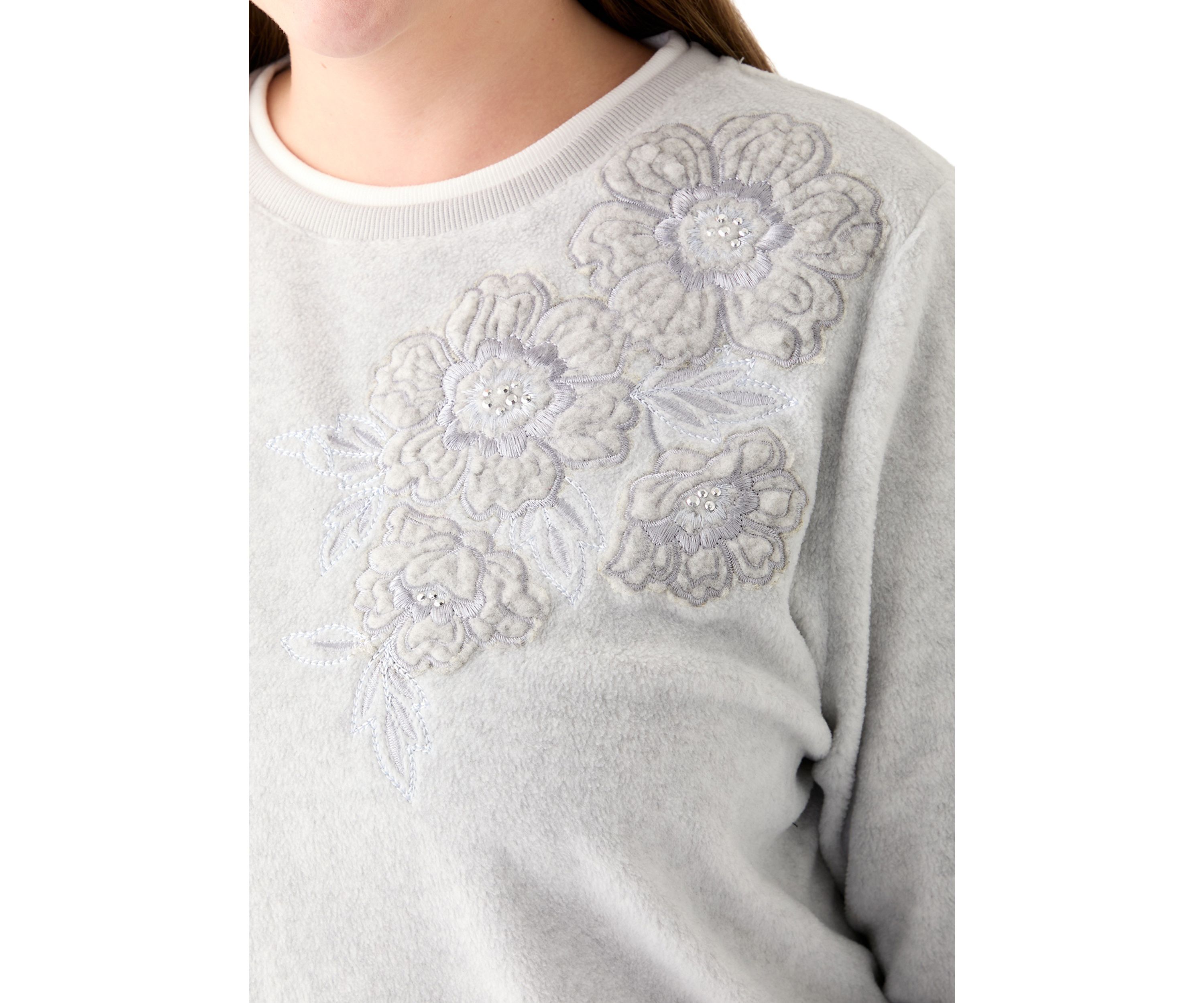 Plus Size Casual Fridays Sherpa Floral Embroidery Sweater