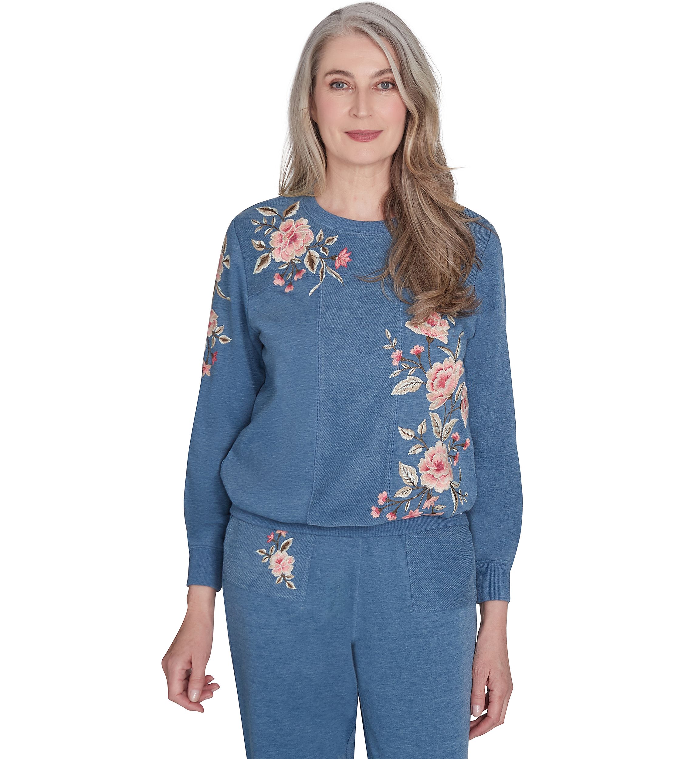 Petite Casual Fridays Spliced Floral Embroidery Top