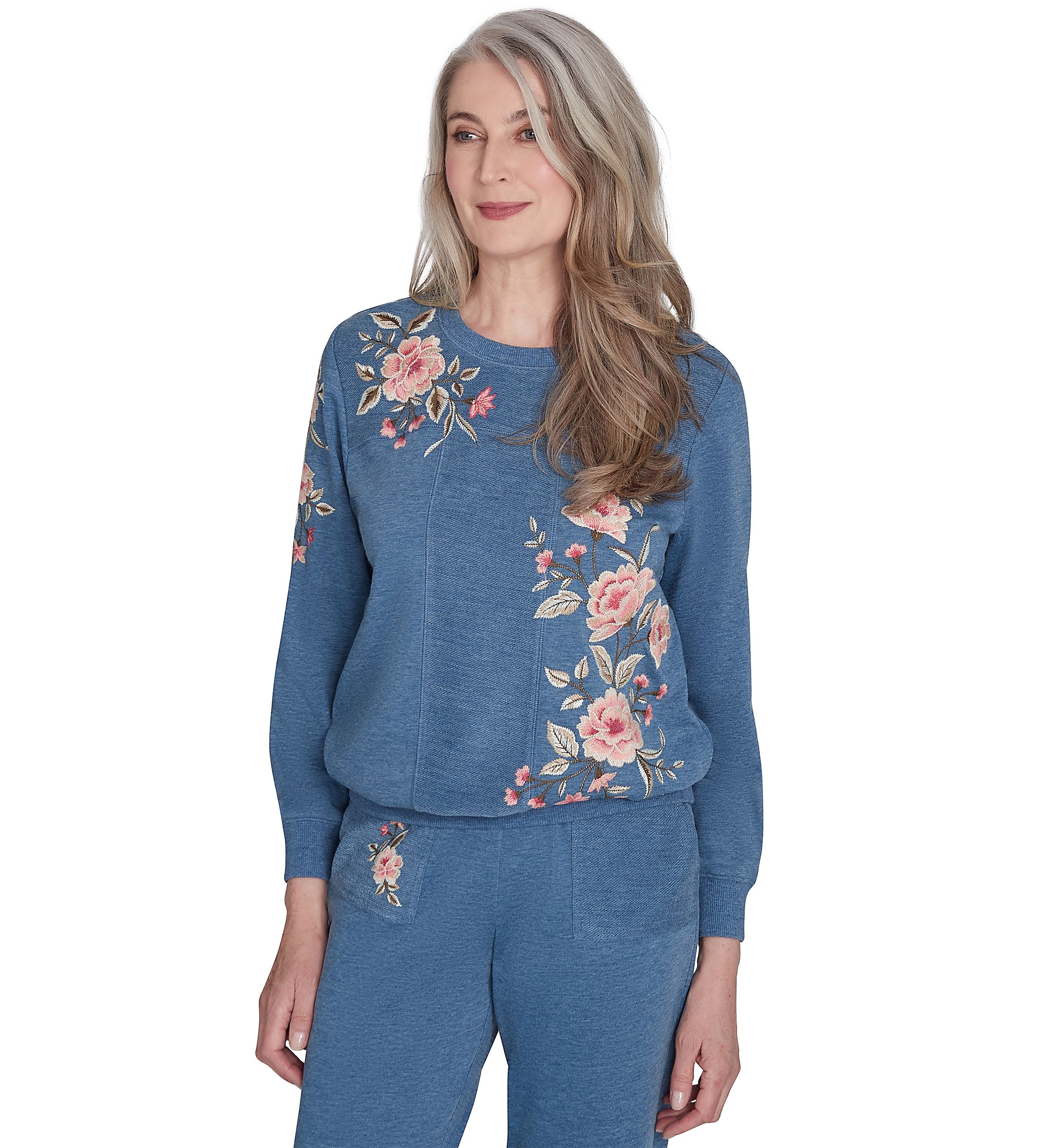 Petite Casual Fridays Spliced Floral Embroidery Top