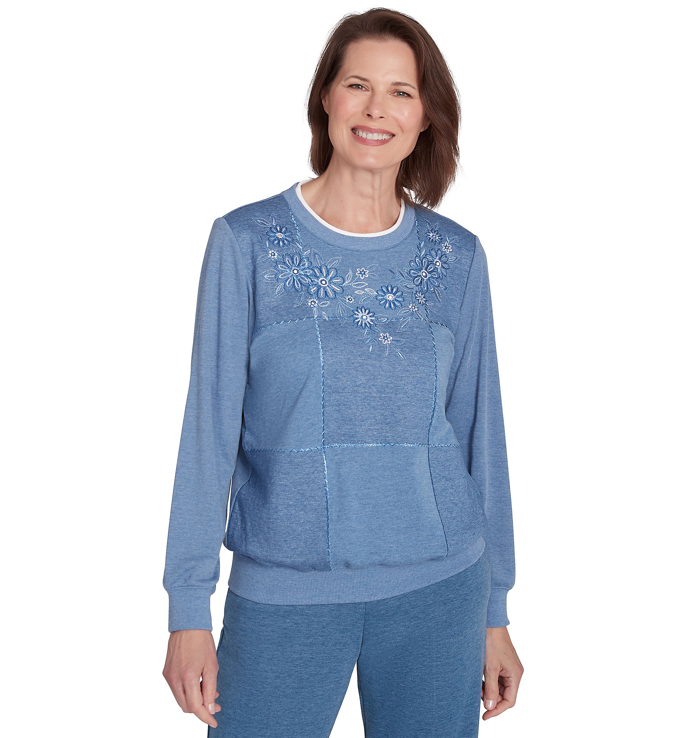 Petite Casual Fridays Embroidered Boxes Top