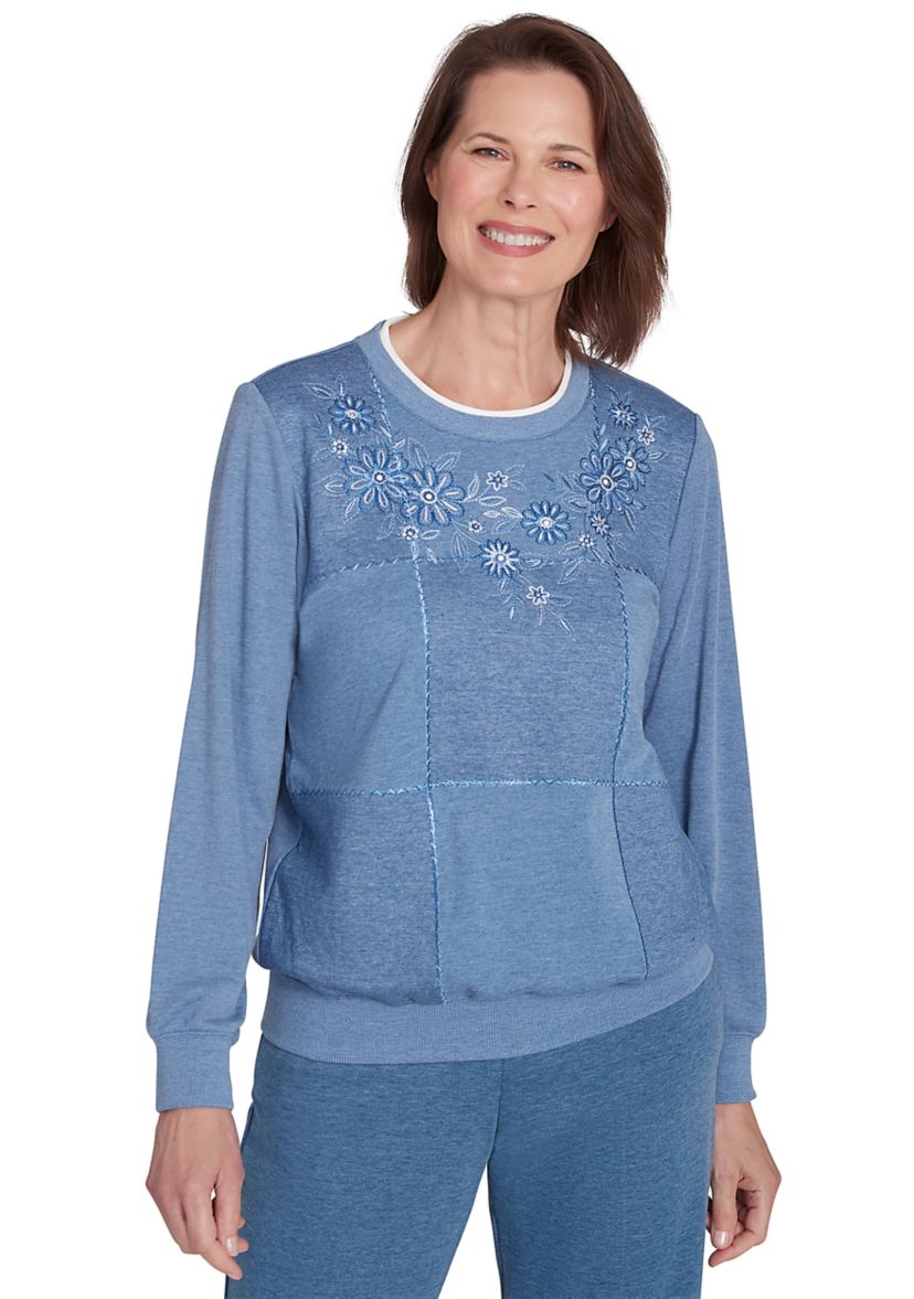 Petite Casual Fridays Embroidered Boxes Top