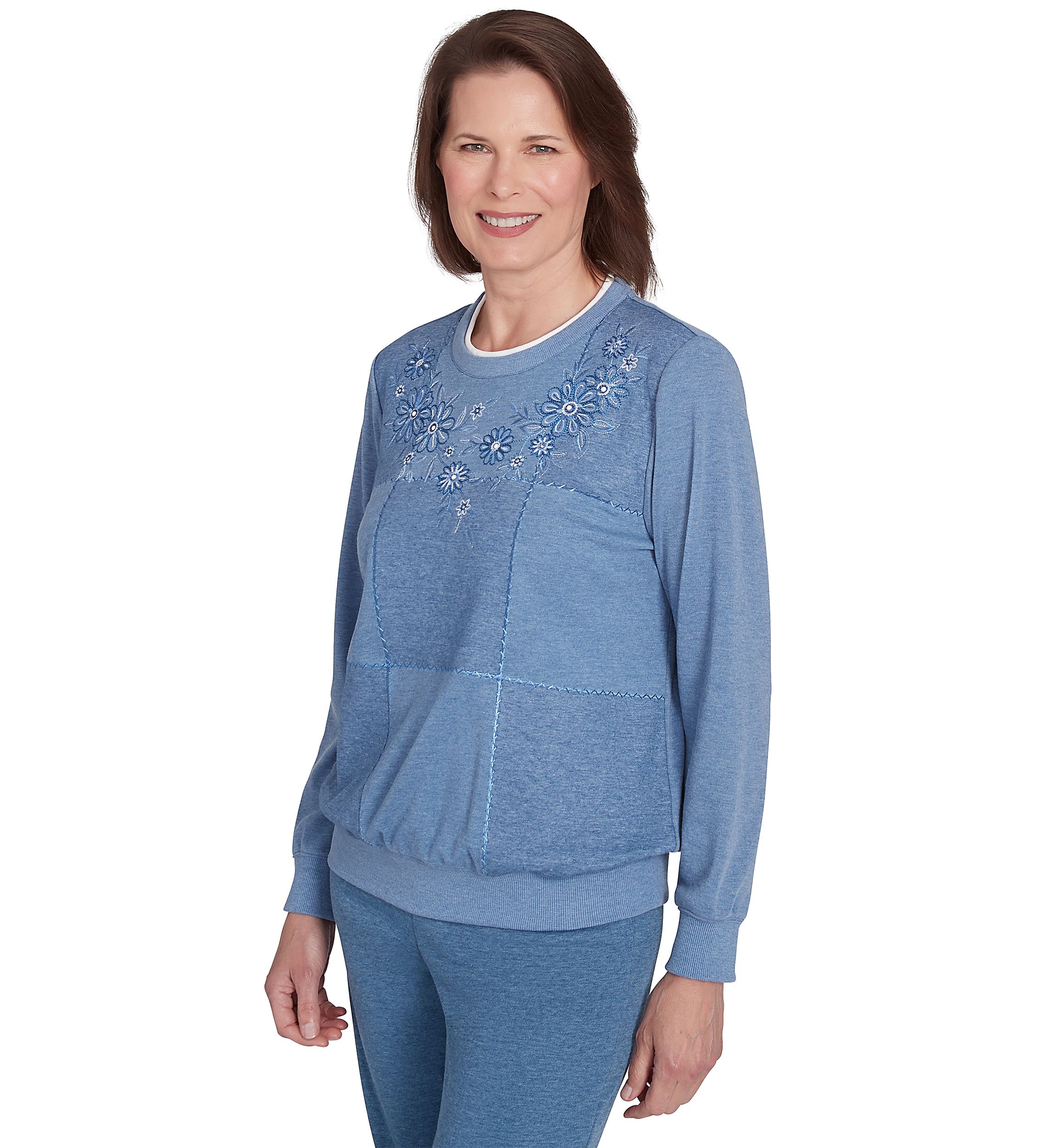 Petite Casual Fridays Embroidered Boxes Top