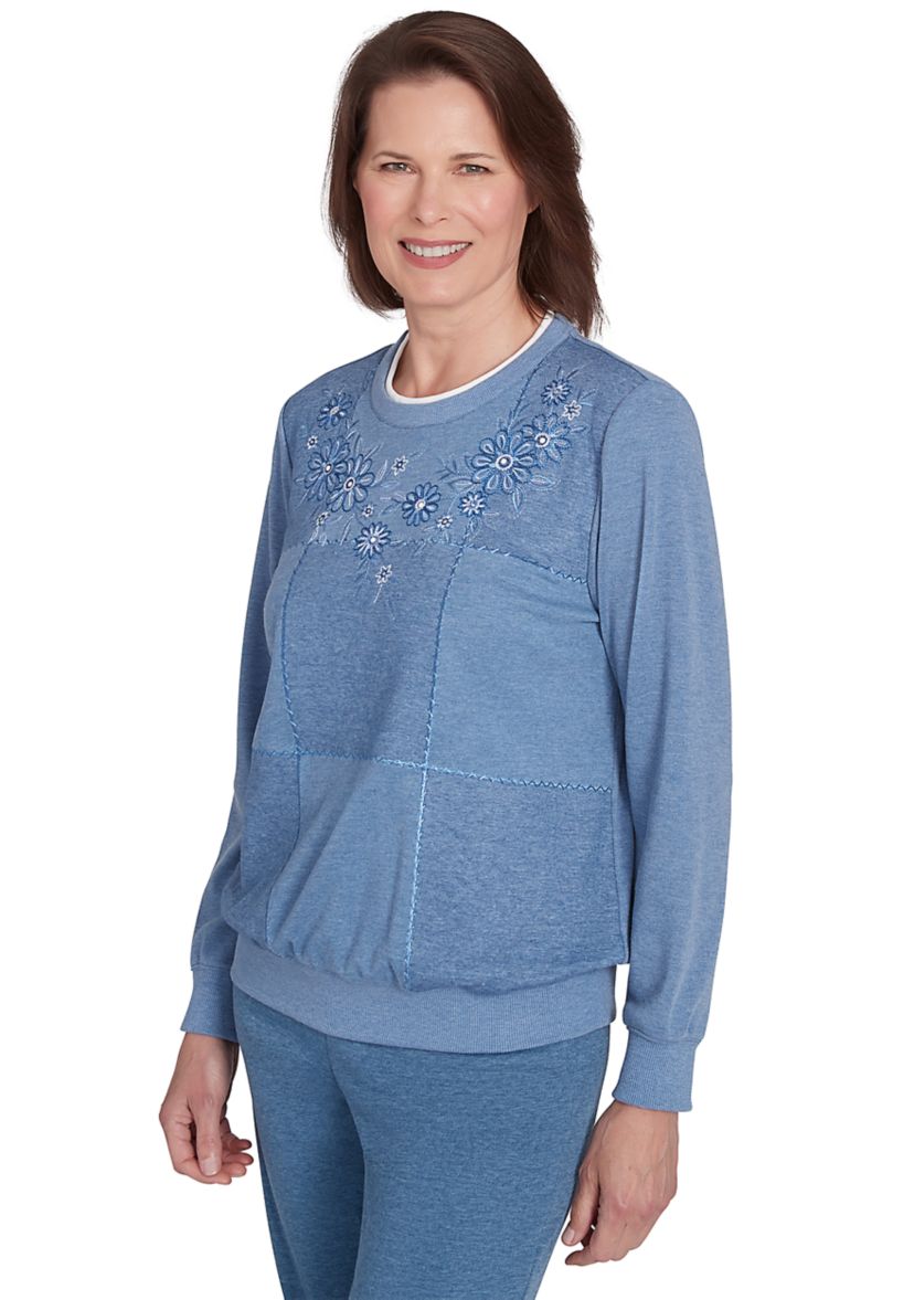 Petite Casual Fridays Embroidered Boxes Top