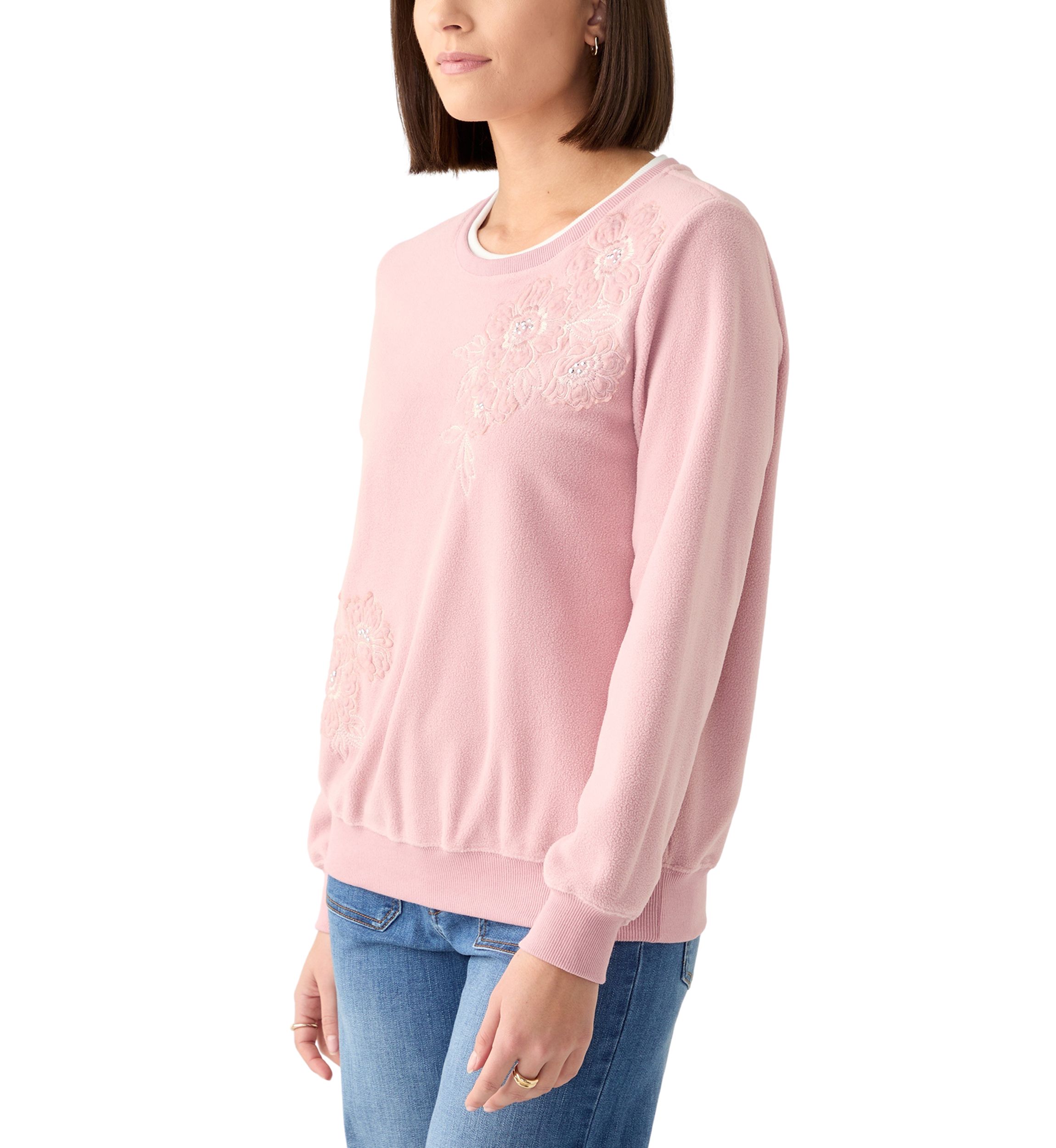 Petite Casual Fridays Sherpa Floral Embroidery Sweater