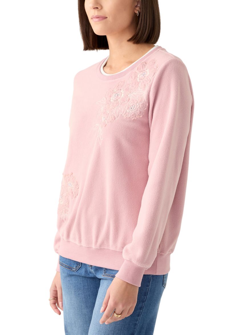 Petite Casual Fridays Sherpa Floral Embroidery Sweater