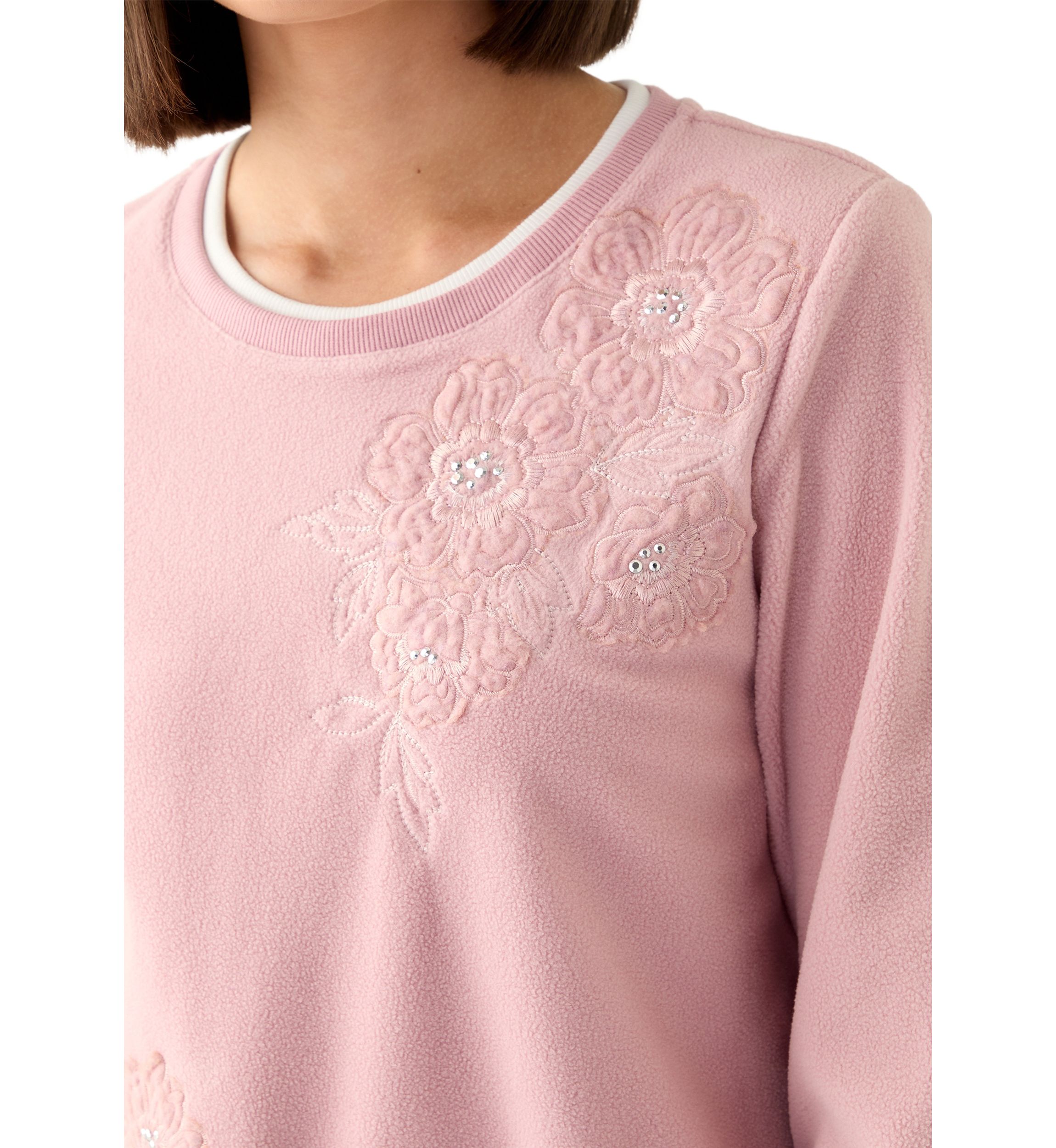 Petite Casual Fridays Sherpa Floral Embroidery Sweater