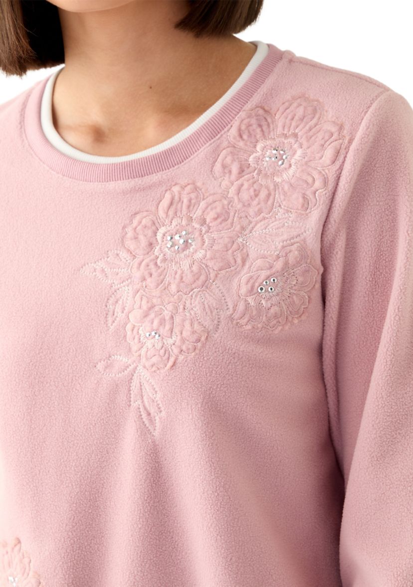Petite Casual Fridays Sherpa Floral Embroidery Sweater