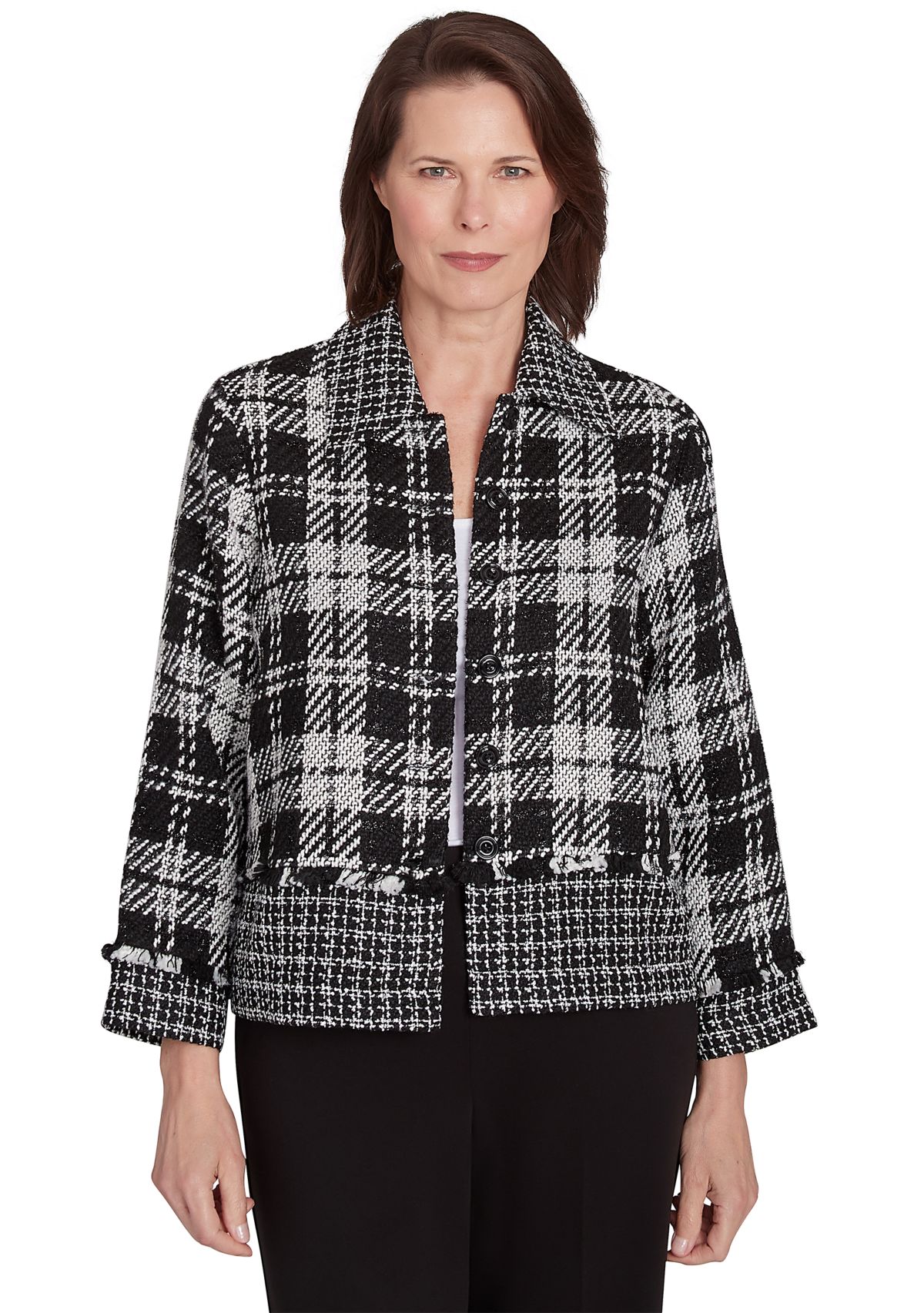 Womens Runway Ready Spliced Bouclé Jacket