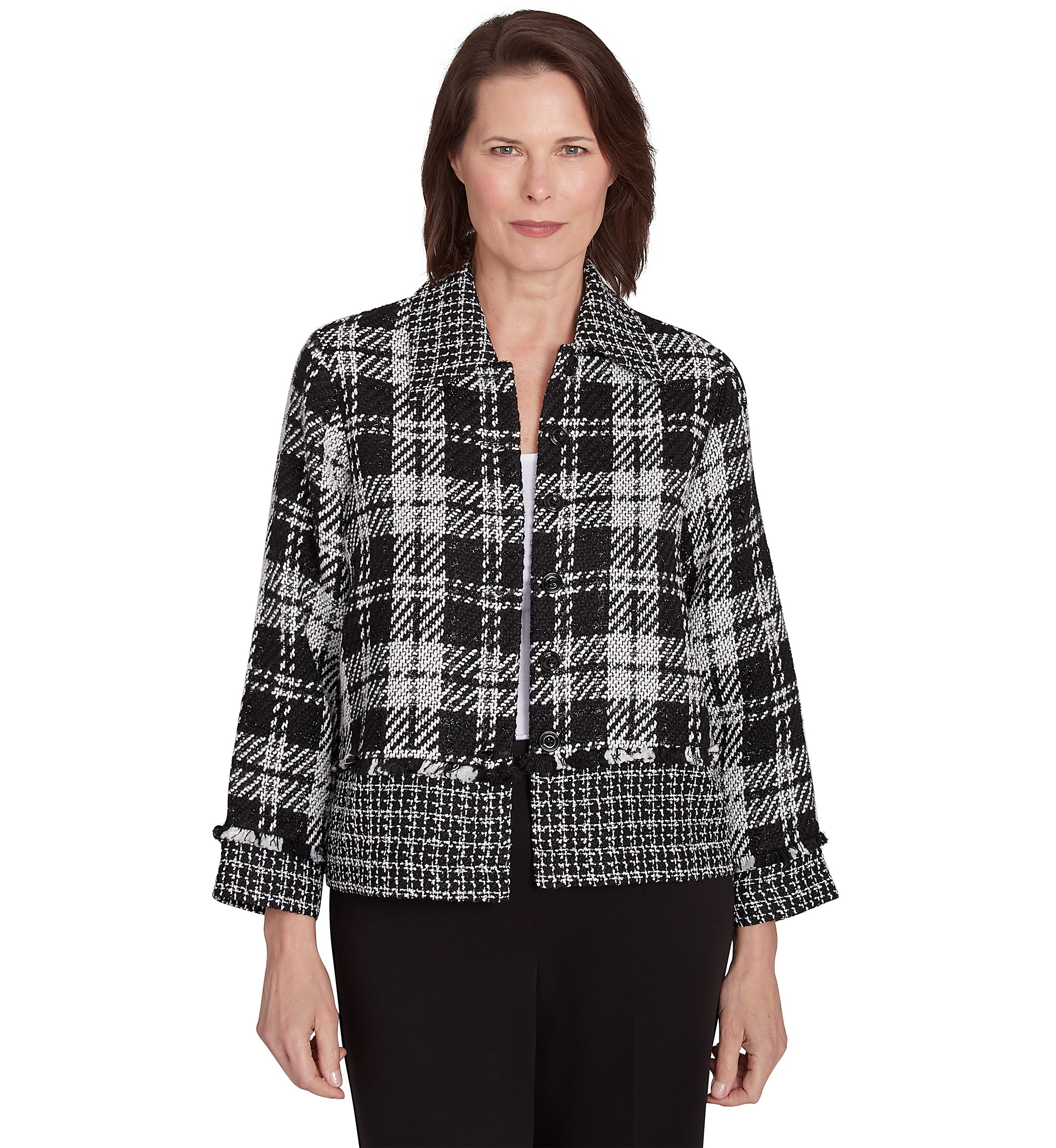 Womens Runway Ready Spliced Bouclé Jacket