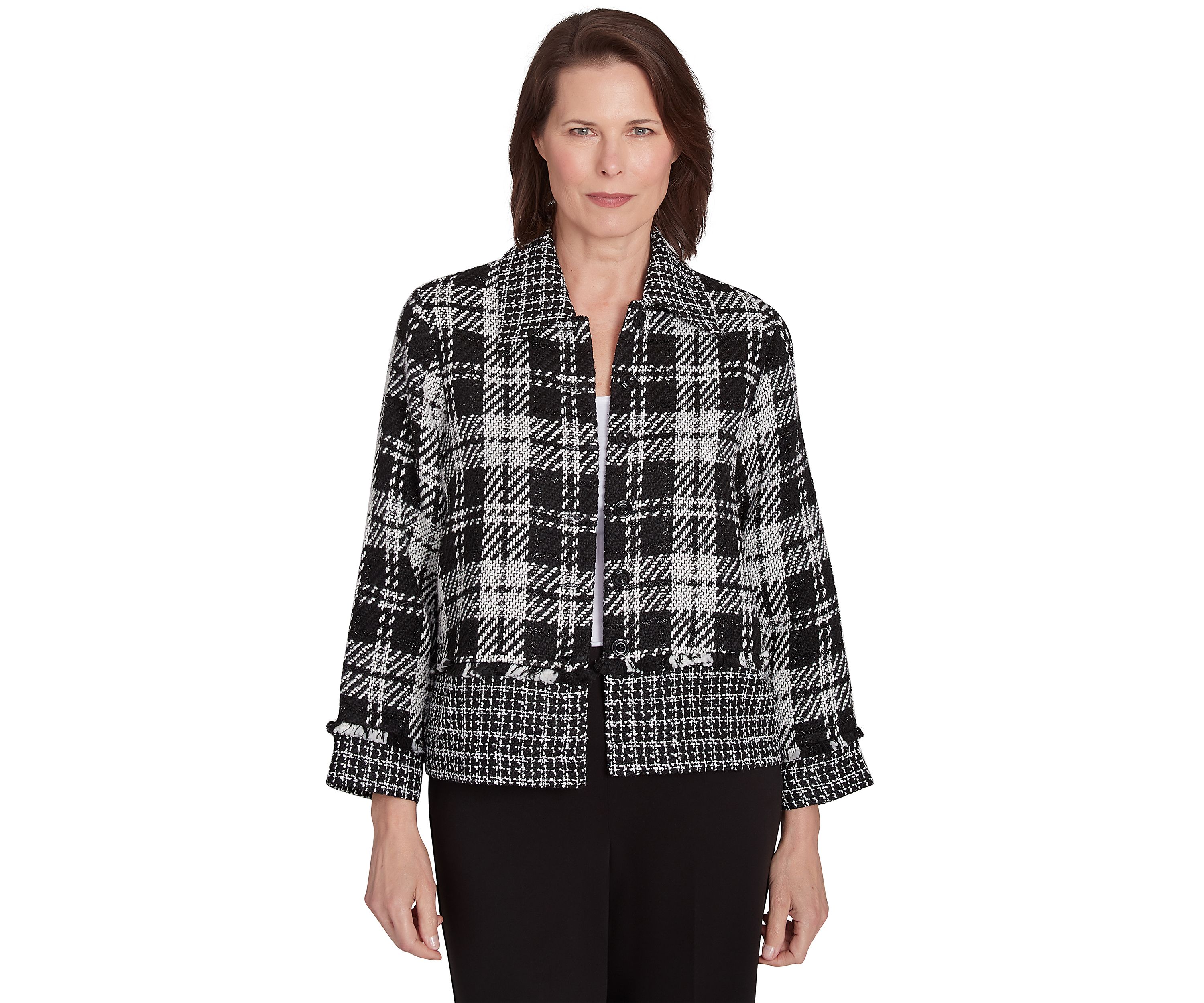 Womens Runway Ready Spliced Bouclé Jacket