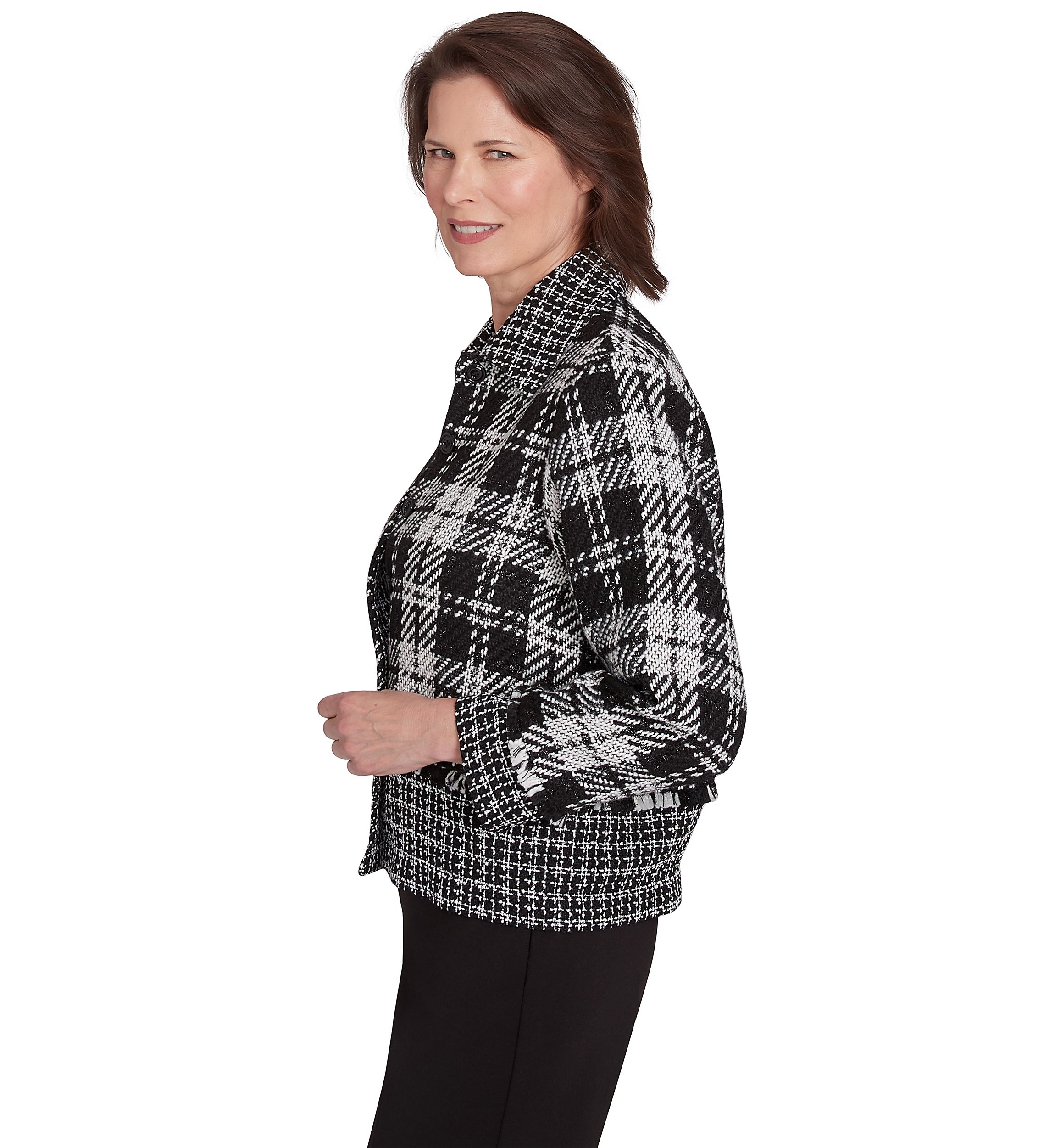 Womens Runway Ready Spliced Bouclé Jacket