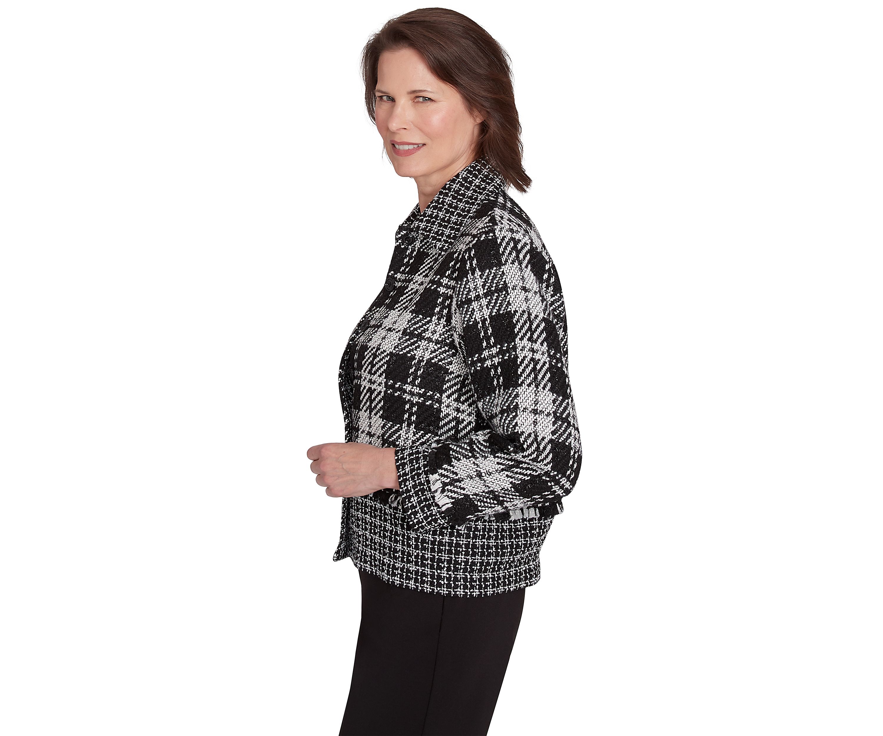 Womens Runway Ready Spliced Bouclé Jacket