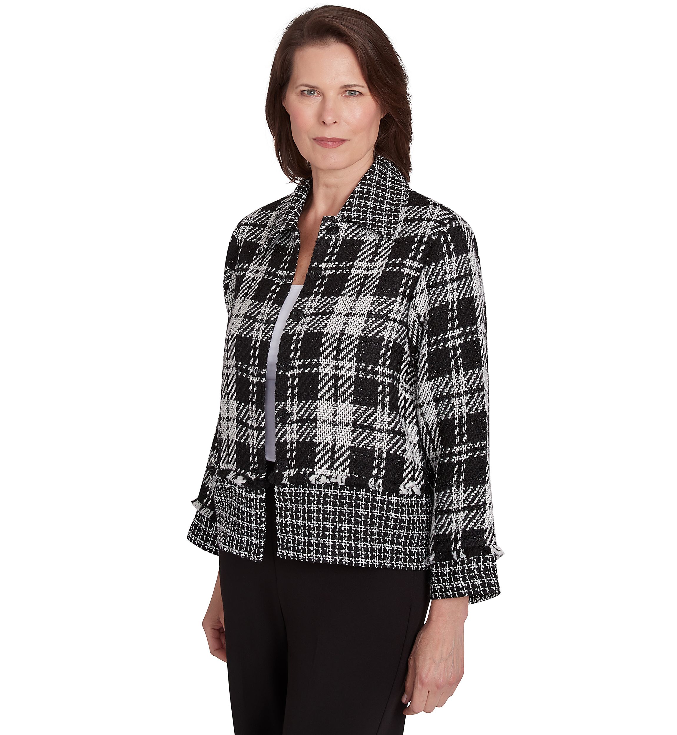 Womens Runway Ready Spliced Bouclé Jacket