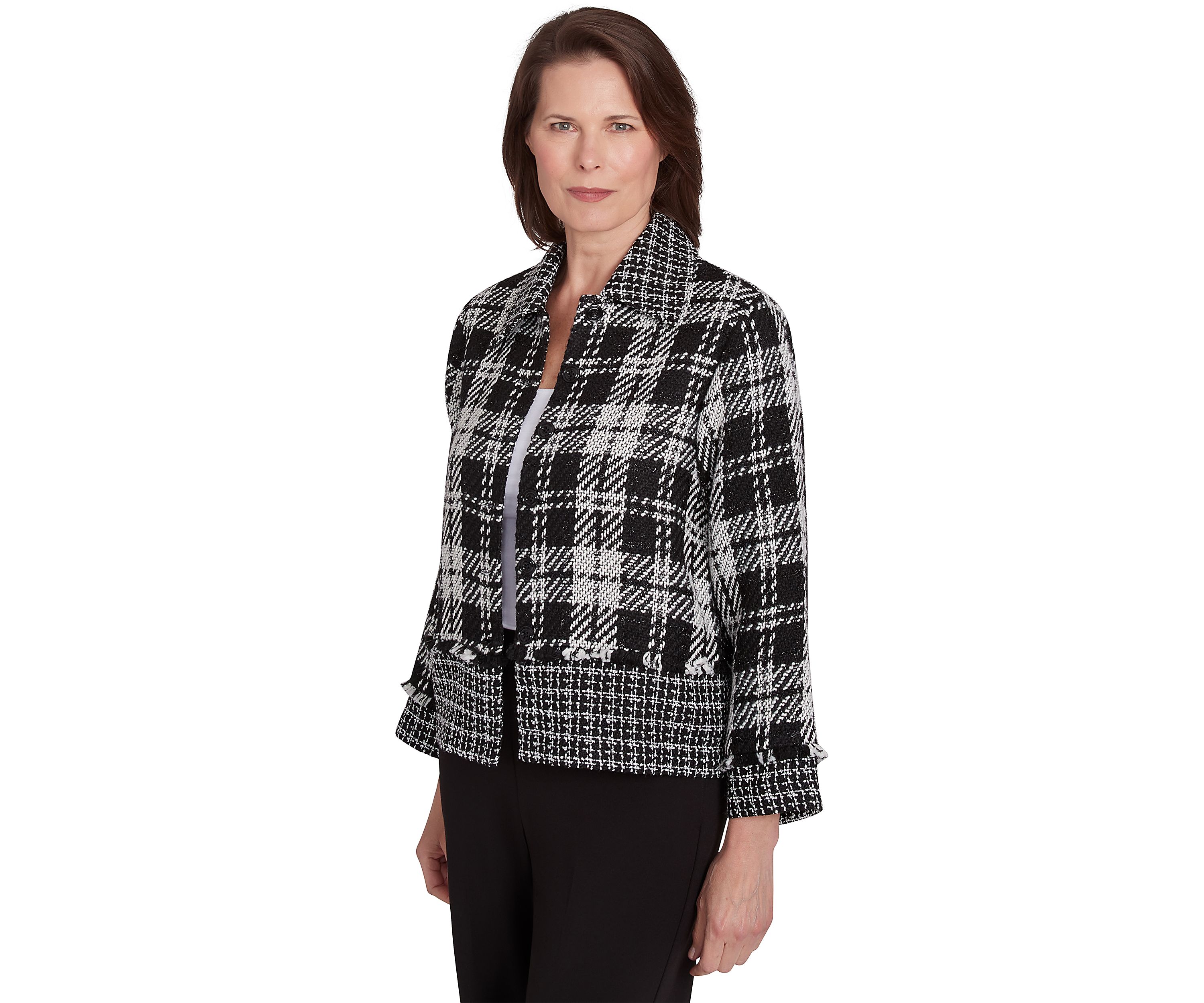 Womens Runway Ready Spliced Bouclé Jacket