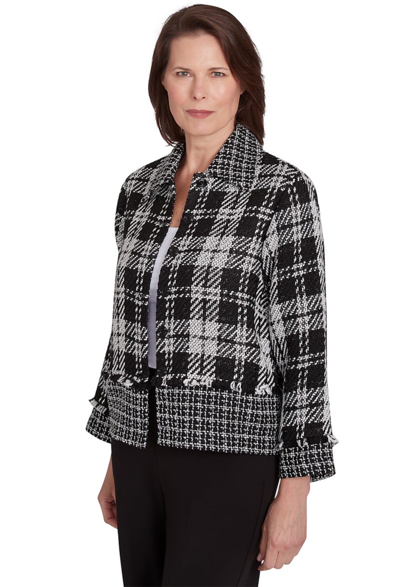 Womens Runway Ready Spliced Bouclé Jacket