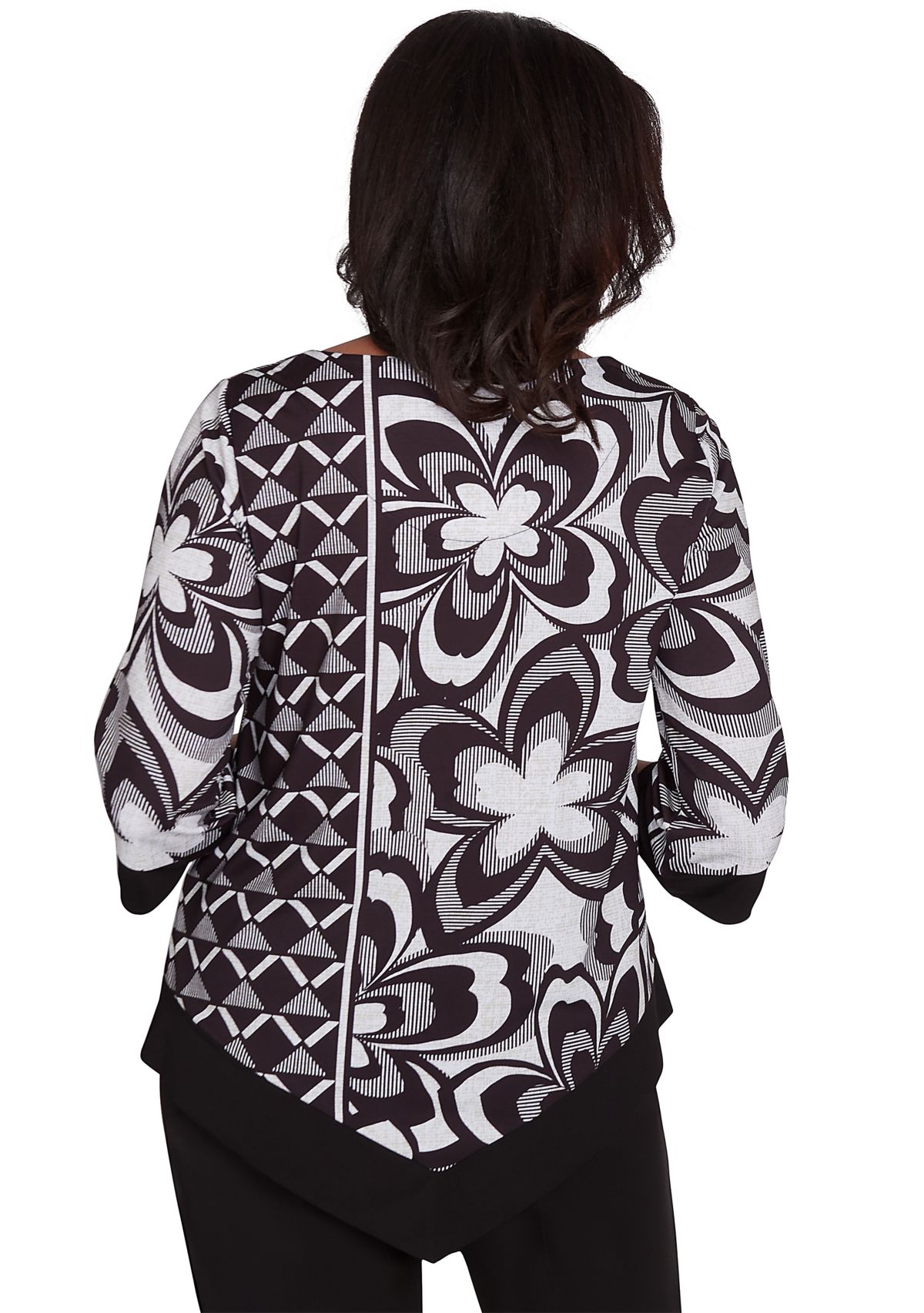 Womens Runway Ready Floral Geometric Top with Contrast Trim