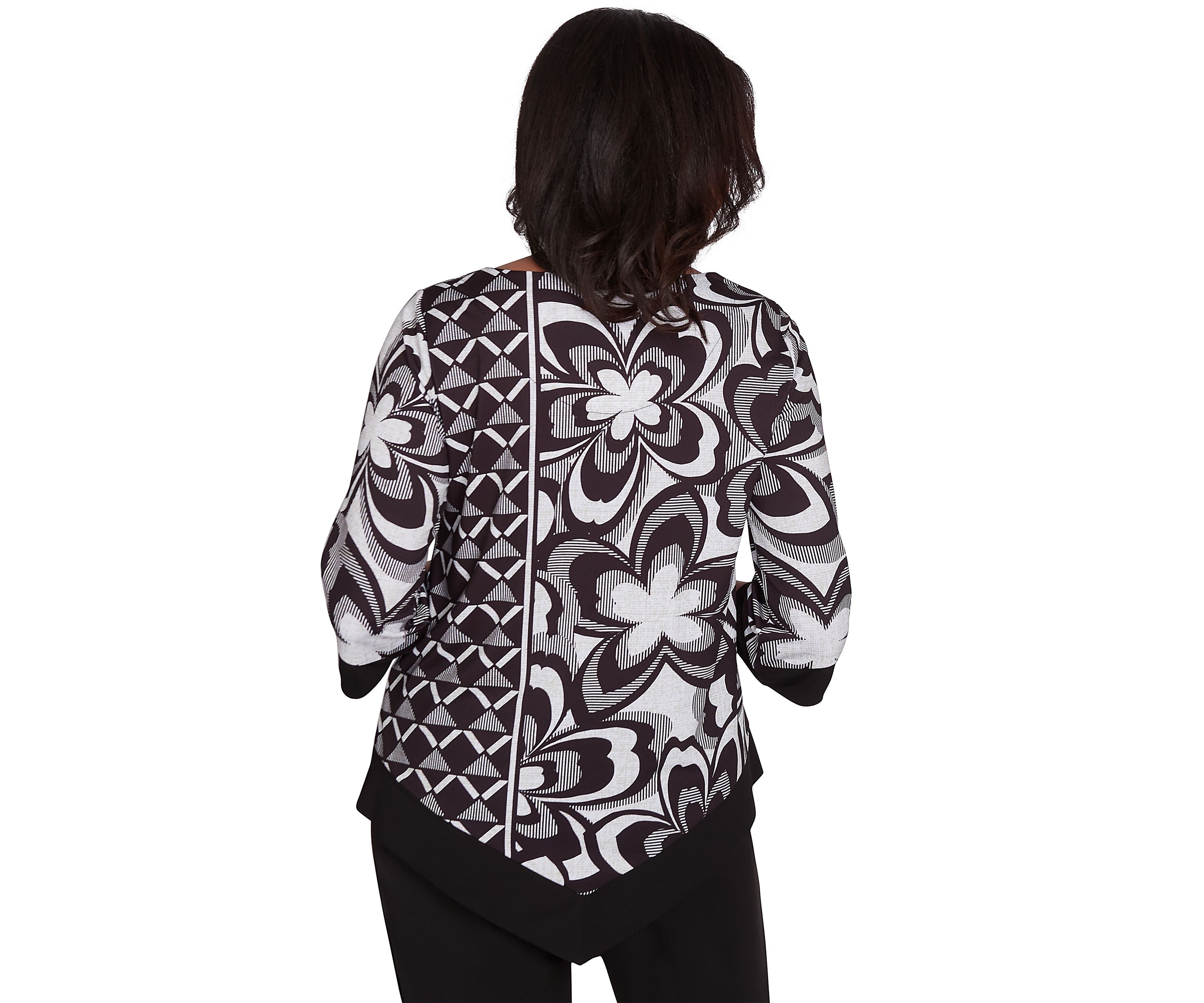 Womens Runway Ready Floral Geometric Top with Contrast Trim