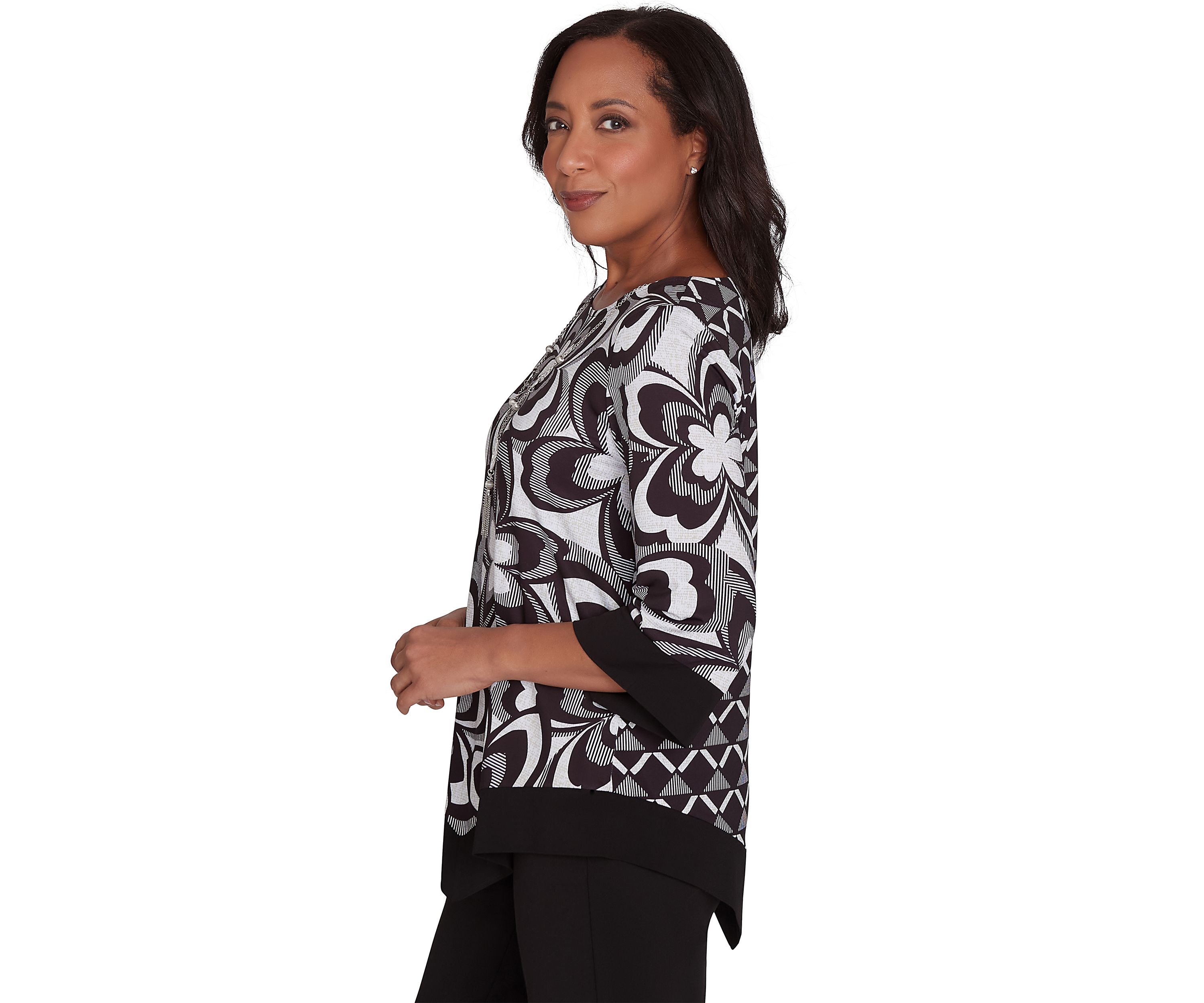 Womens Runway Ready Floral Geometric Top with Contrast Trim