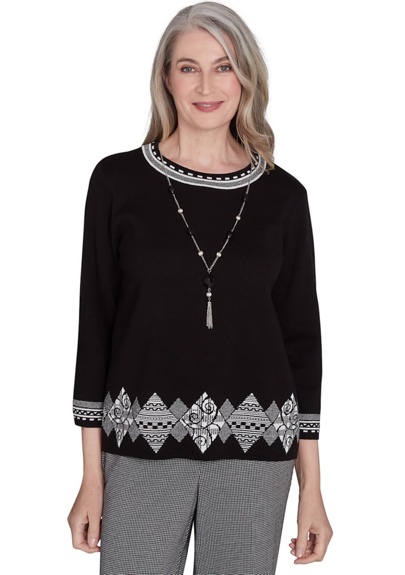 Womens Runway Ready Diamond Border Top