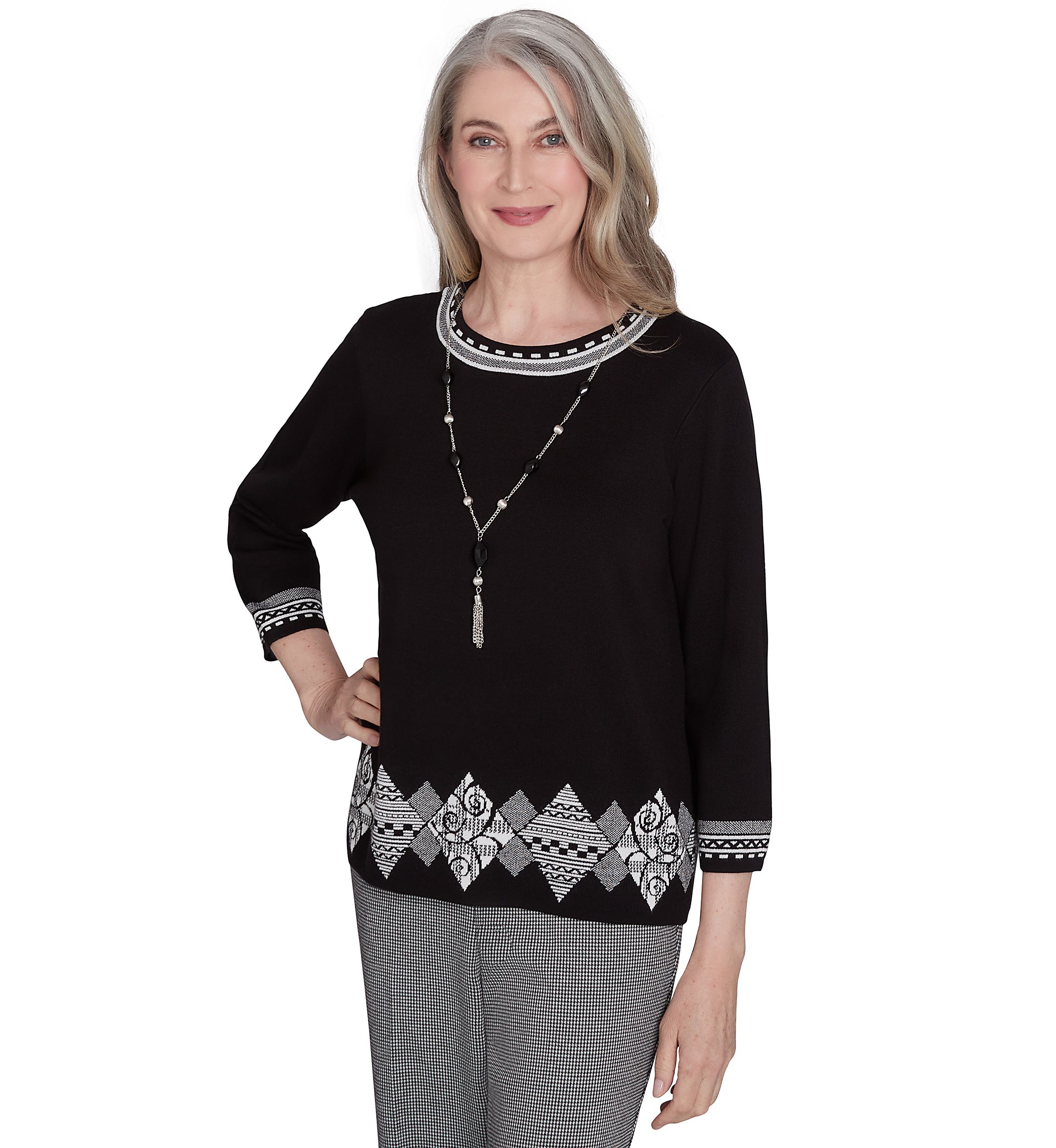Womens Runway Ready Diamond Border Top