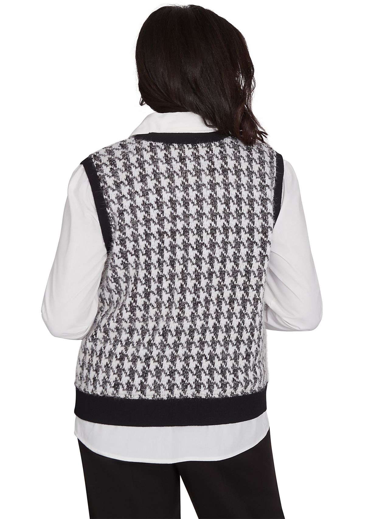 Womens Runway Ready Houndstooth Vest with Woven Detail