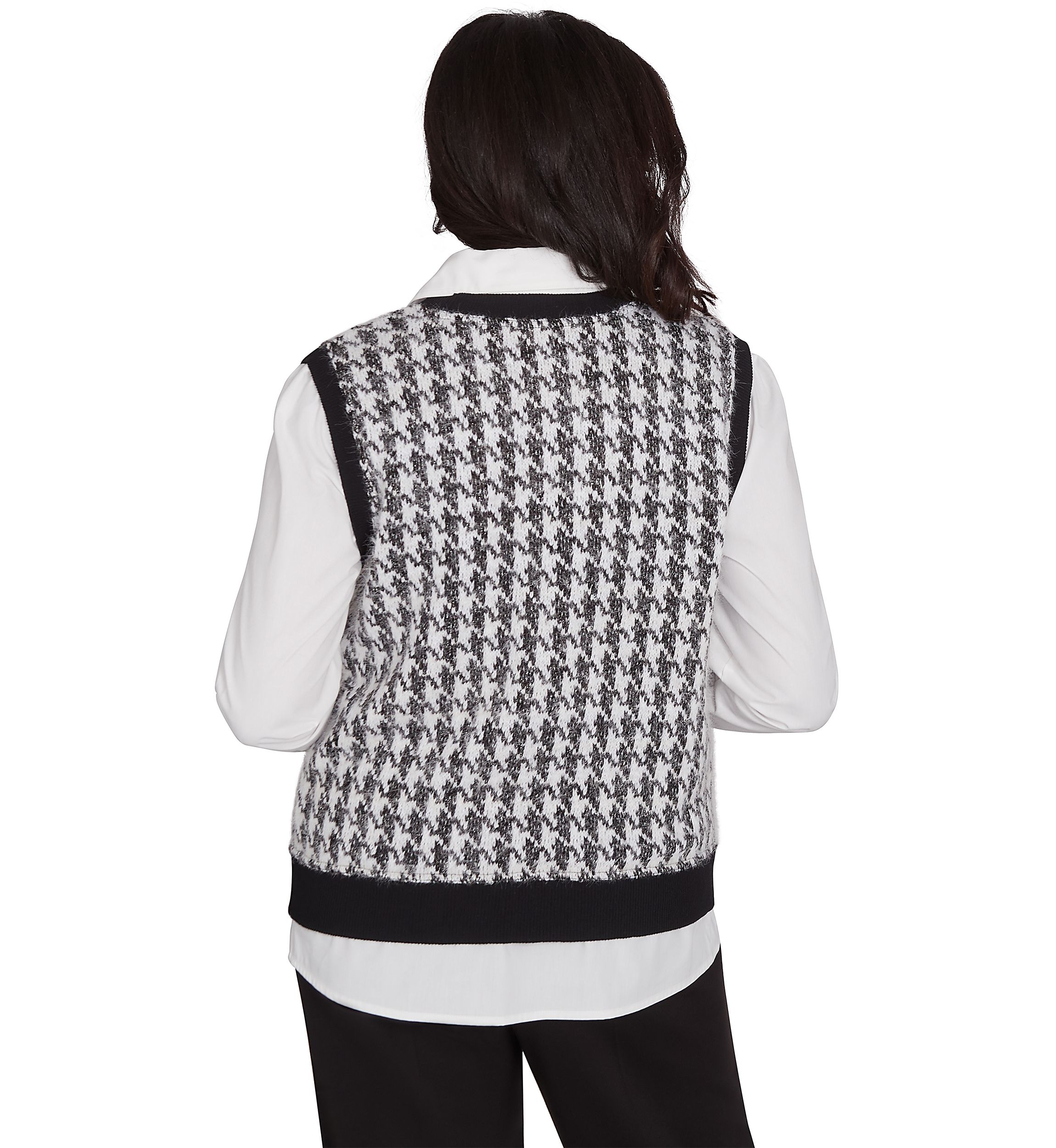 Womens Runway Ready Houndstooth Vest with Woven Detail