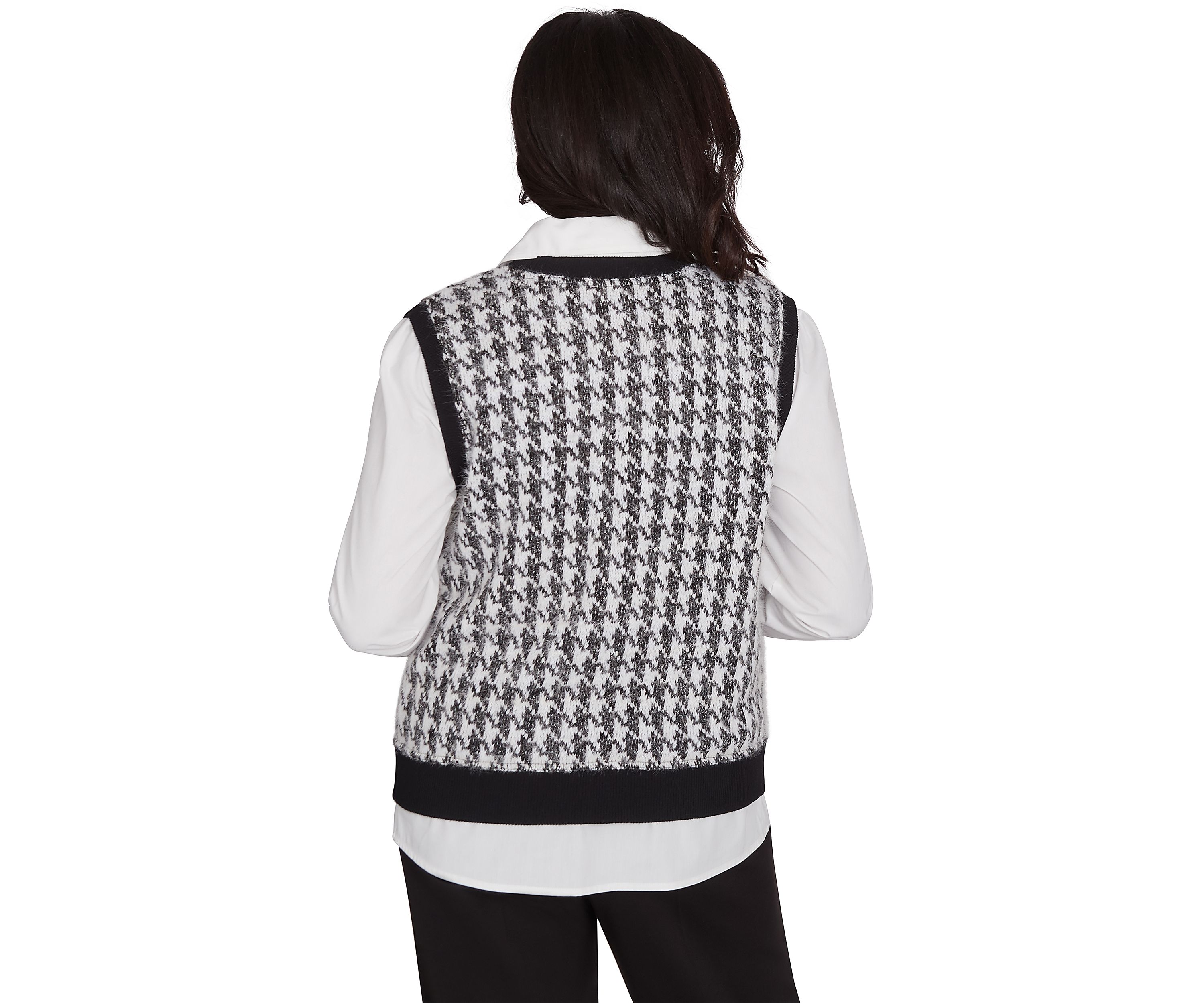 Womens Runway Ready Houndstooth Vest with Woven Detail