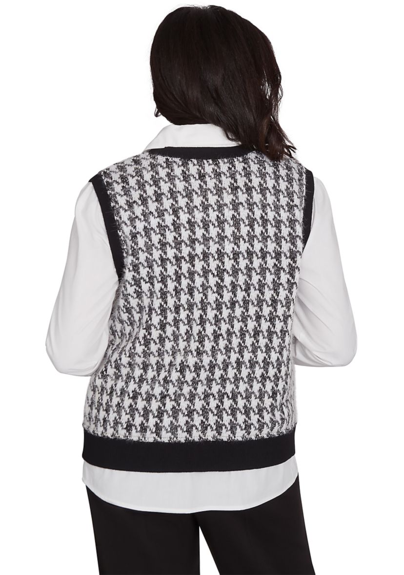 Womens Runway Ready Houndstooth Vest with Woven Detail