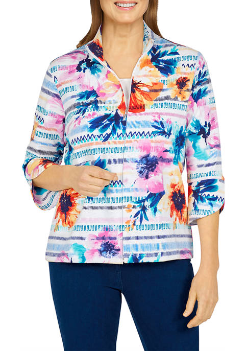 Alfred Dunner Womens Calypso Floral Print Knit Jacket