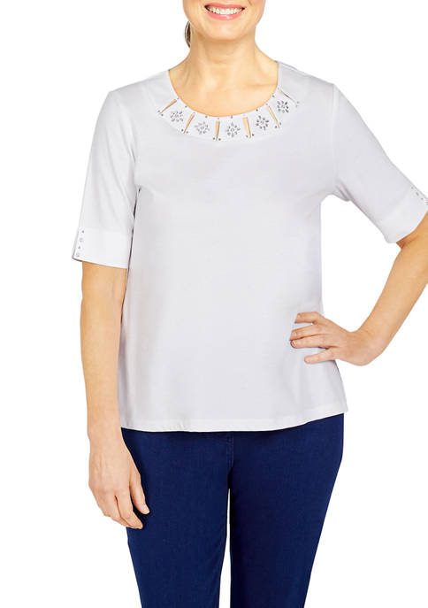 Alfred Dunner Womens Calypso Cutout Knit Top