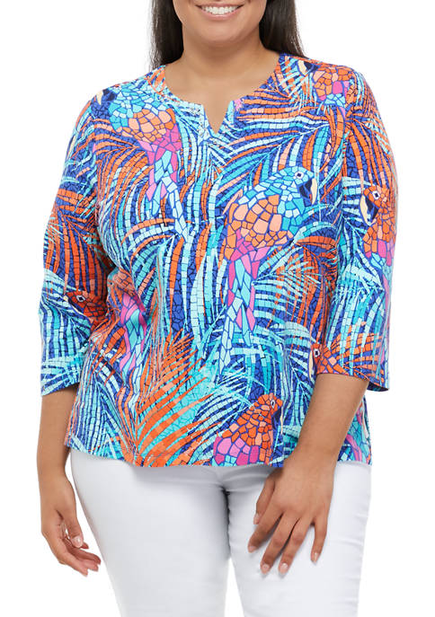 Alfred Dunner Plus Size 3/4 Sleeve Mosaic Parrot