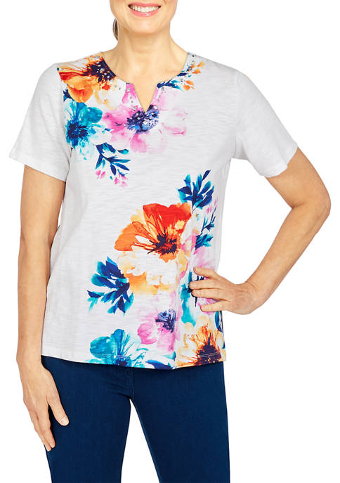 Petite Textured Floral Knit T-Shirt