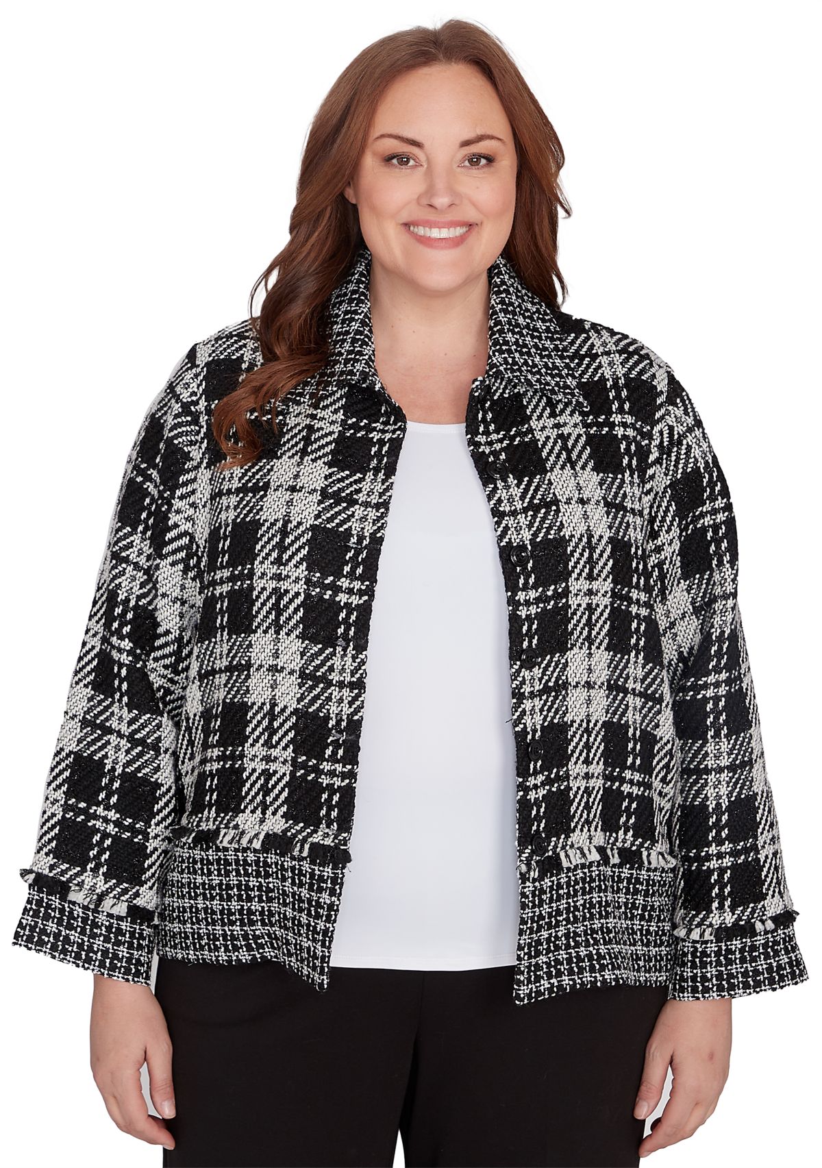 Plus Size Runway Ready Spliced Bouclé Jacket