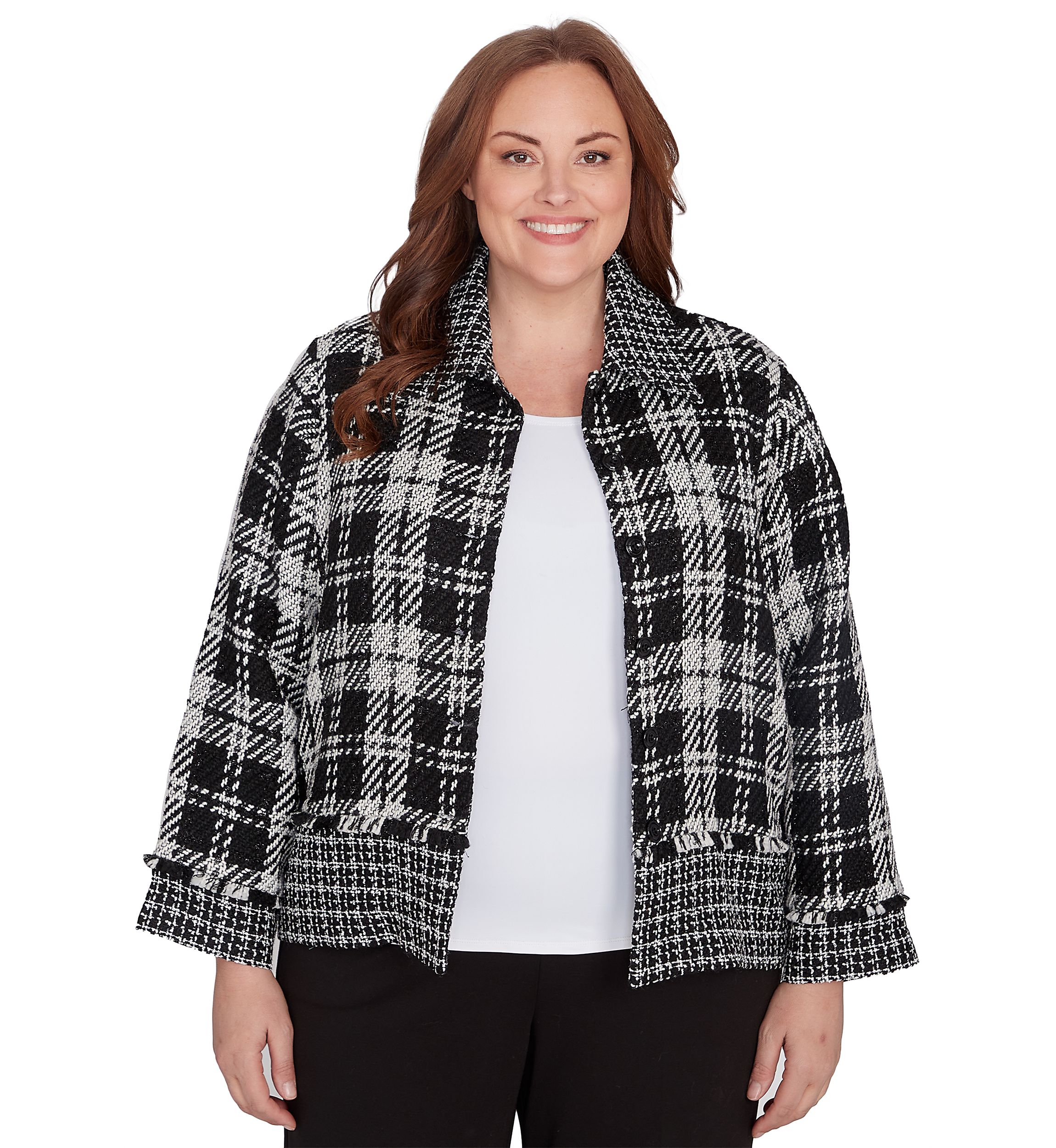 Plus Size Runway Ready Spliced Bouclé Jacket