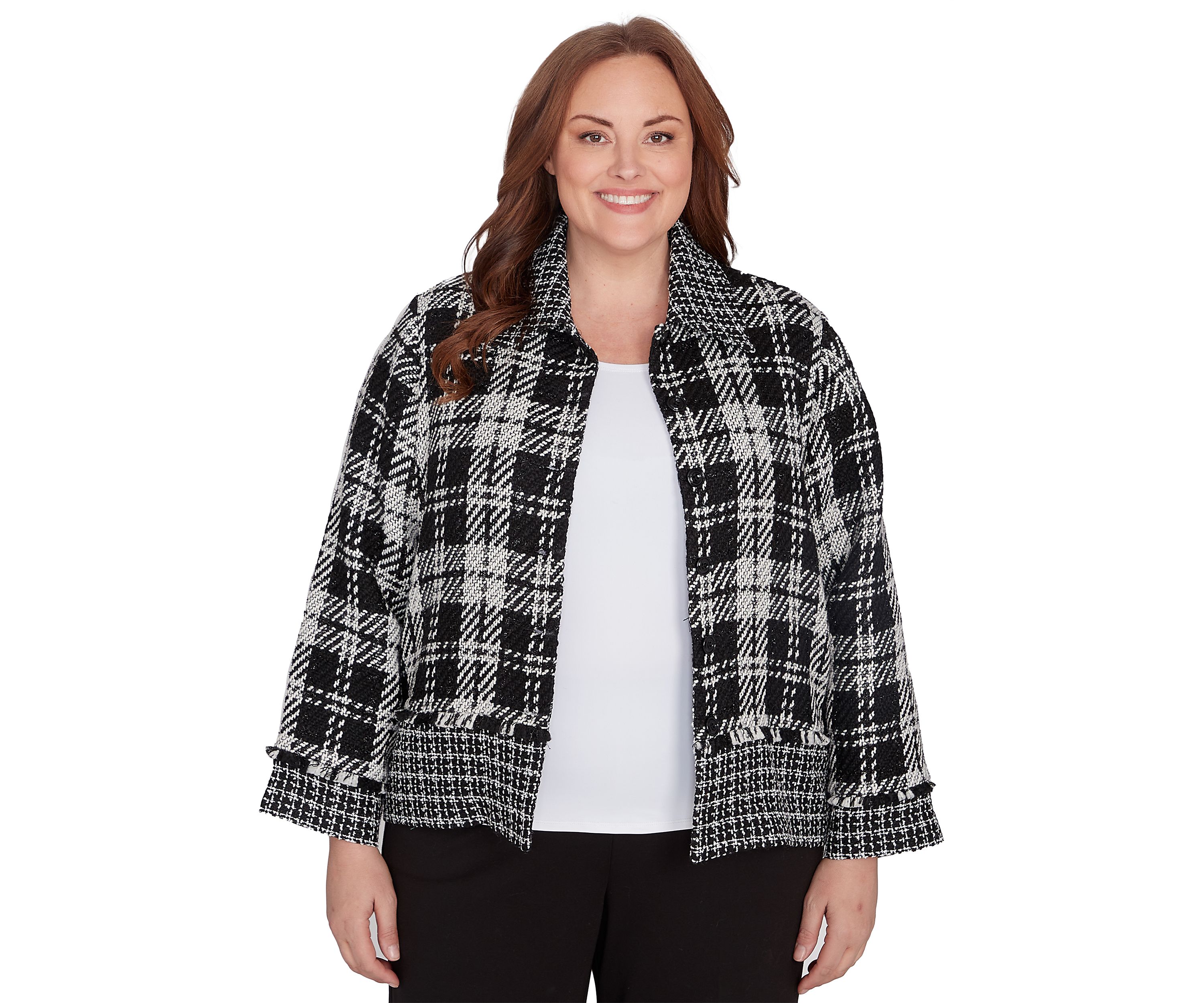 Plus Size Runway Ready Spliced Bouclé Jacket