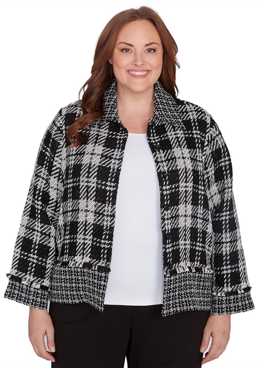 Plus Size Runway Ready Spliced Bouclé Jacket