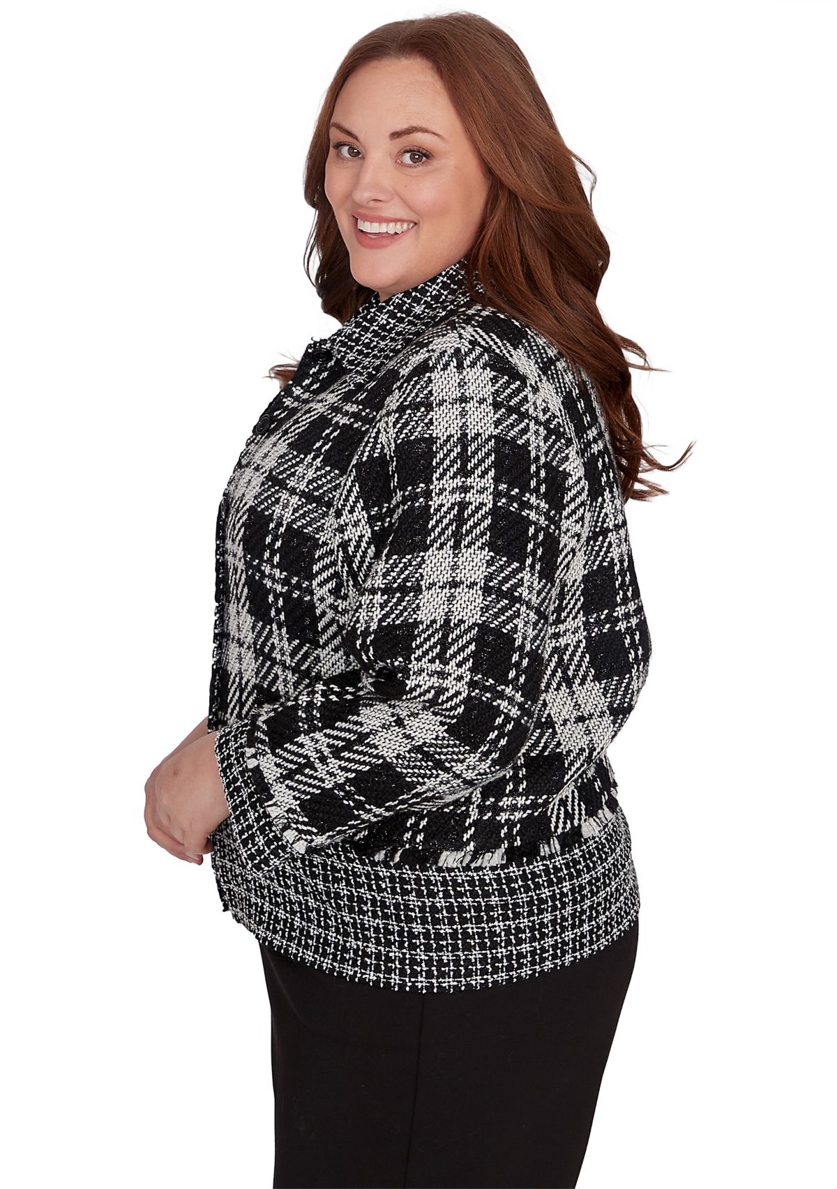 Plus Size Runway Ready Spliced Bouclé Jacket