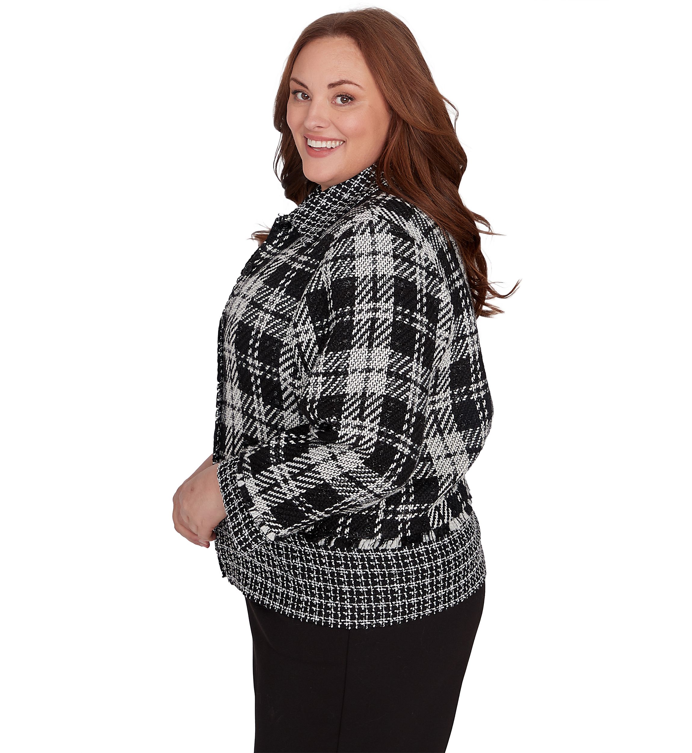 Plus Size Runway Ready Spliced Bouclé Jacket