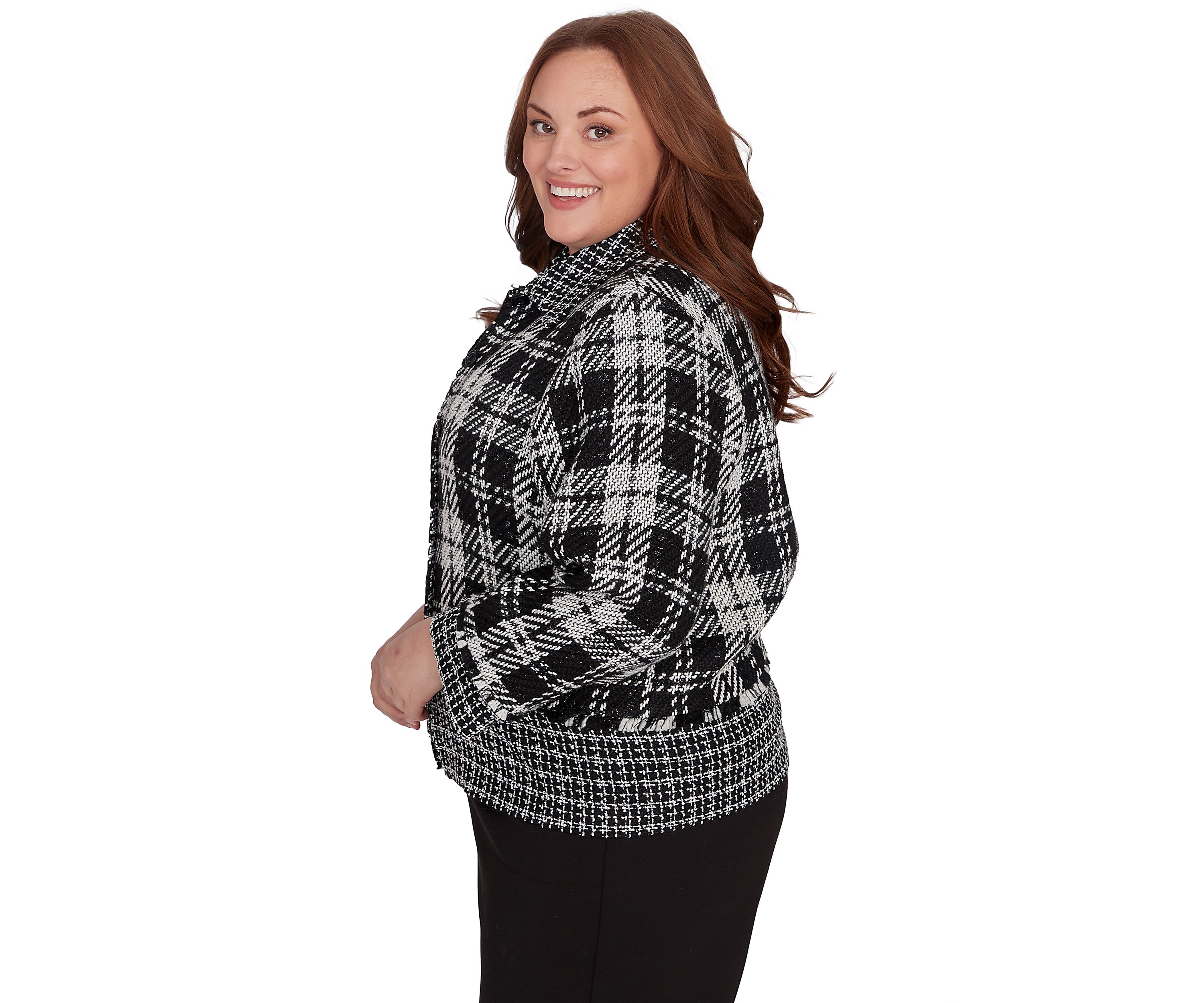 Plus Size Runway Ready Spliced Bouclé Jacket